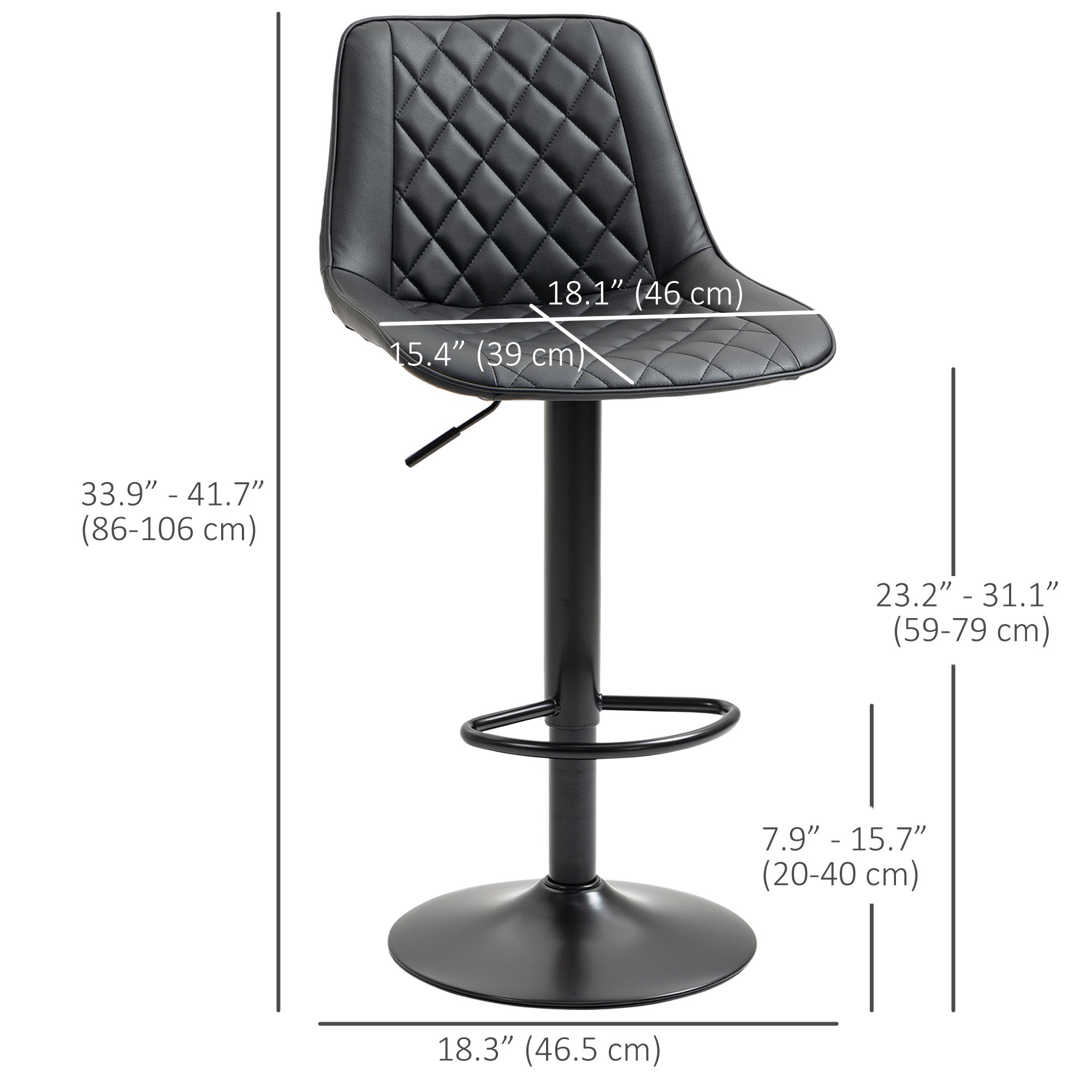 Set of 2 Swivel Bar Stools - Adjustable PU Leather Black-Home Furnishings > Kitchen & Dining Furniture > Bar Stools-DECOROLALA