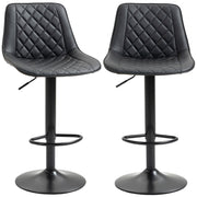 Set of 2 Swivel Bar Stools - Adjustable PU Leather Black-Home Furnishings > Kitchen & Dining Furniture > Bar Stools-DECOROLALA