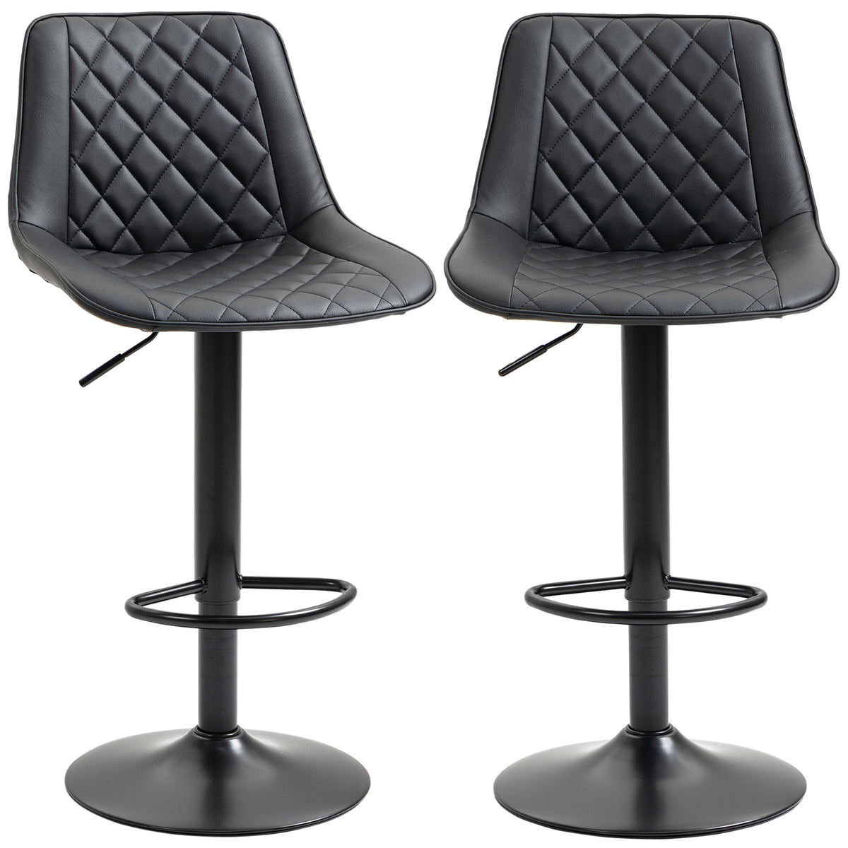 Set of 2 Swivel Bar Stools - Adjustable PU Leather Black-Home Furnishings > Kitchen & Dining Furniture > Bar Stools-DECOROLALA
