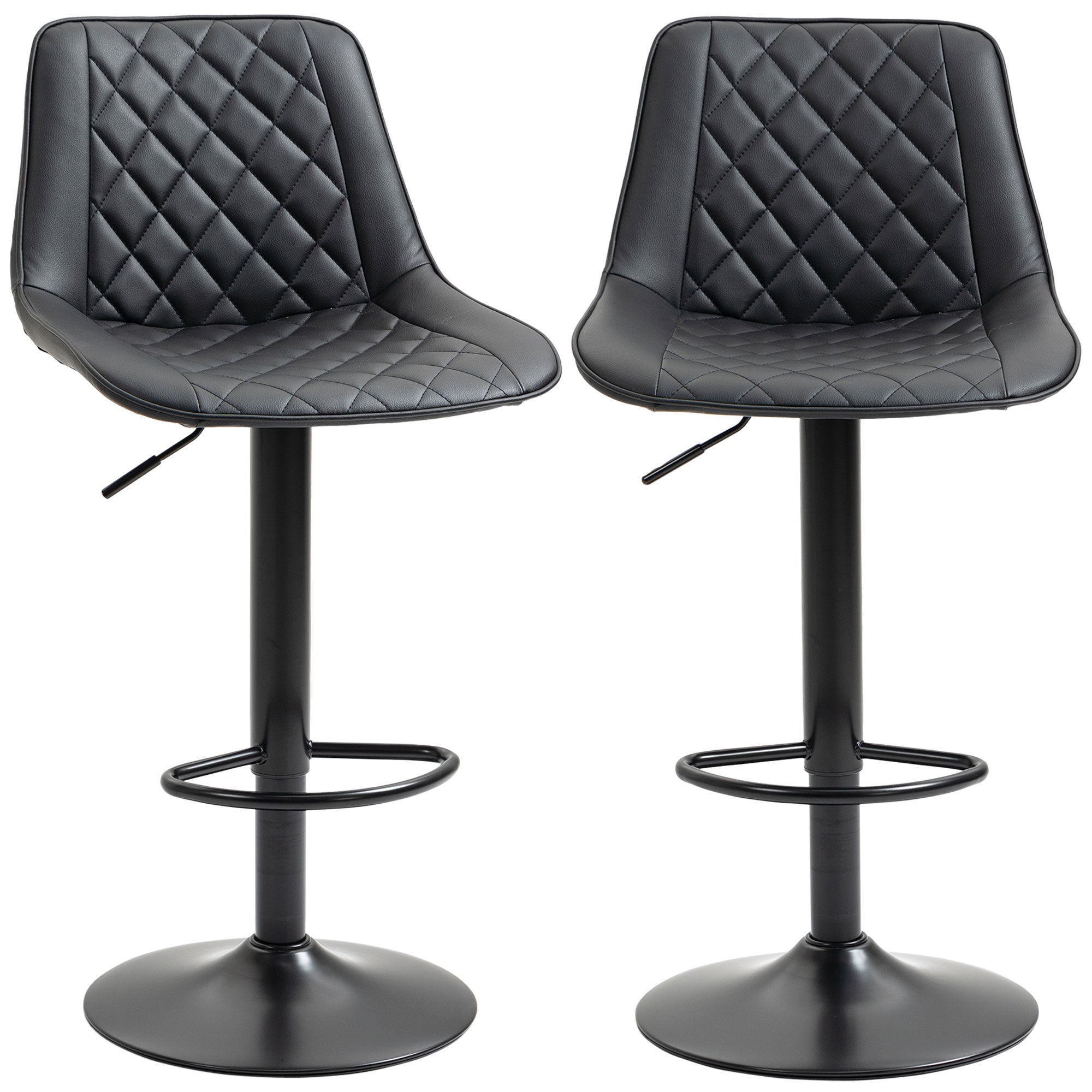 Set of 2 Swivel Bar Stools - Adjustable PU Leather Black-Home Furnishings > Kitchen & Dining Furniture > Bar Stools-DECOROLALA