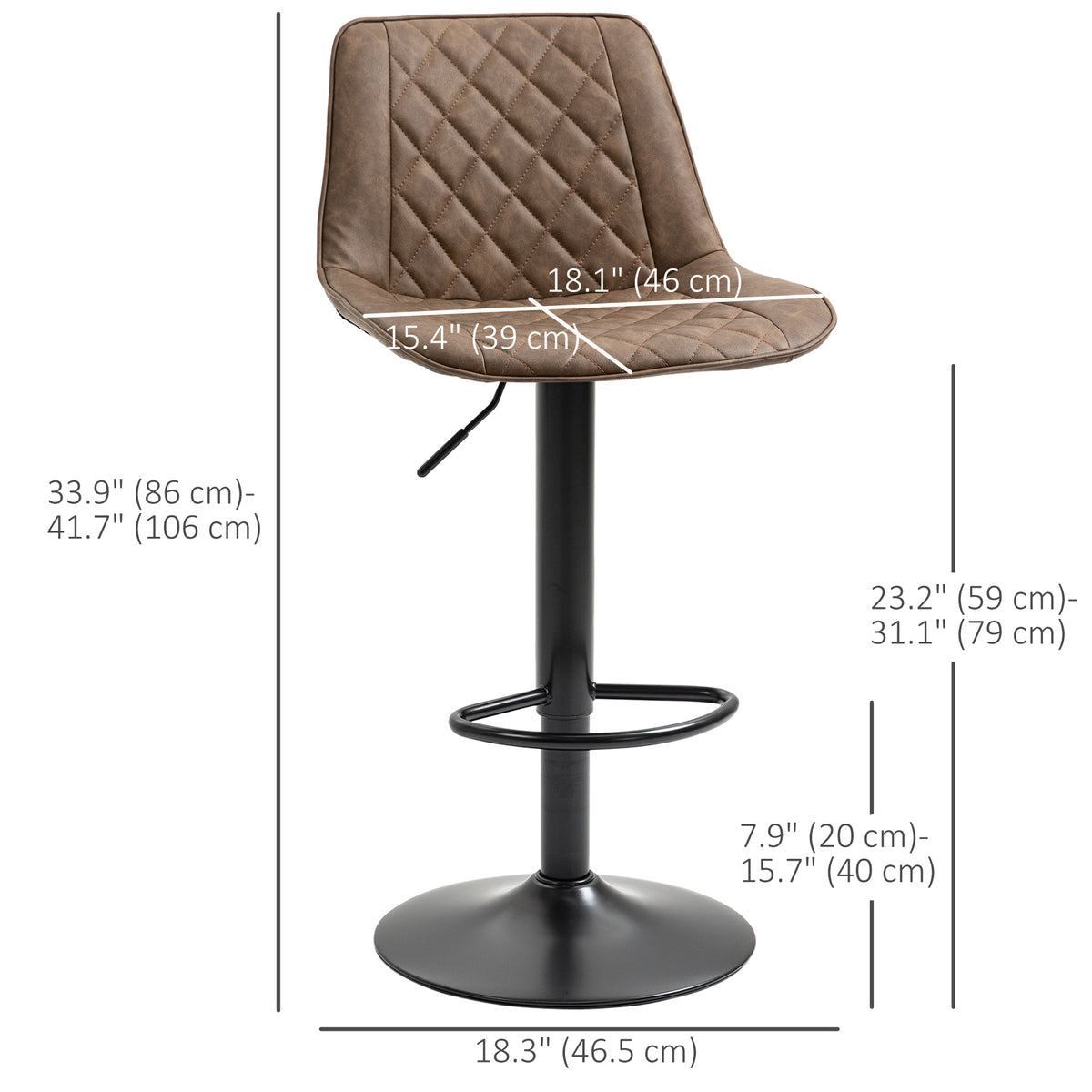 Set of 2 Swivel Bar Stools - Adjustable PU Leather Dark Brown-Home Furnishings > Kitchen & Dining Furniture > Bar Stools-DECOROLALA