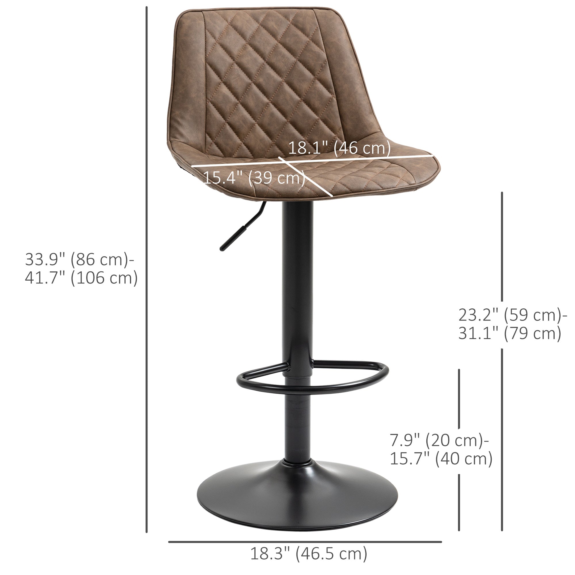 Set of 2 Swivel Bar Stools - Adjustable PU Leather Dark Brown-Home Furnishings > Kitchen & Dining Furniture > Bar Stools-DECOROLALA