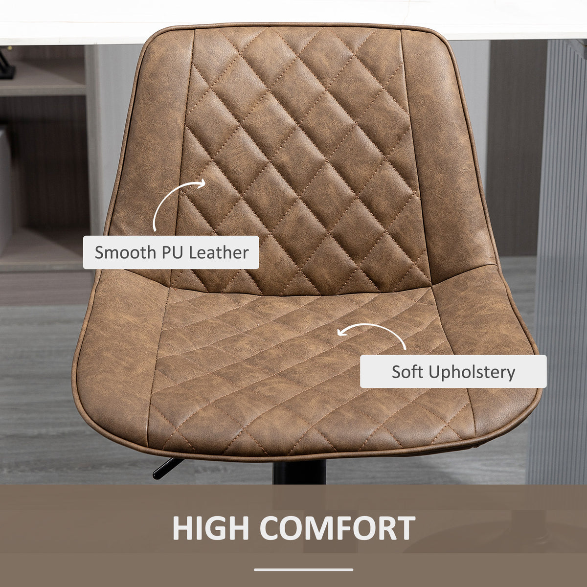 Set of 2 Swivel Bar Stools - Adjustable PU Leather Dark Brown-Home Furnishings > Kitchen & Dining Furniture > Bar Stools-DECOROLALA