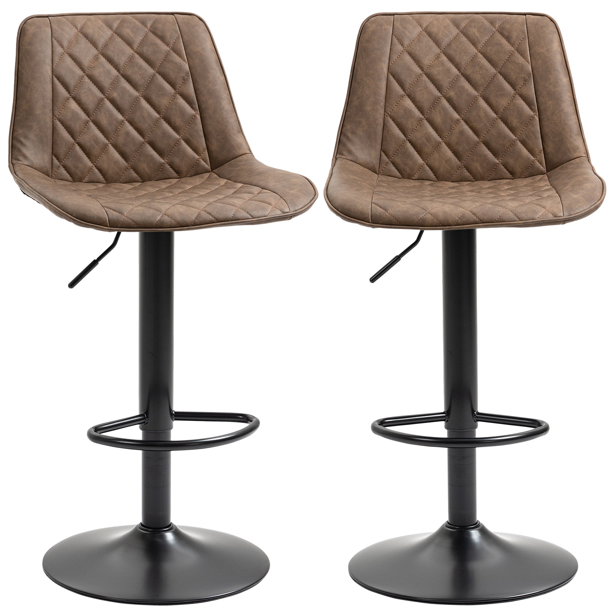 Set of 2 Swivel Bar Stools - Adjustable PU Leather Dark Brown-Home Furnishings > Kitchen & Dining Furniture > Bar Stools-DECOROLALA