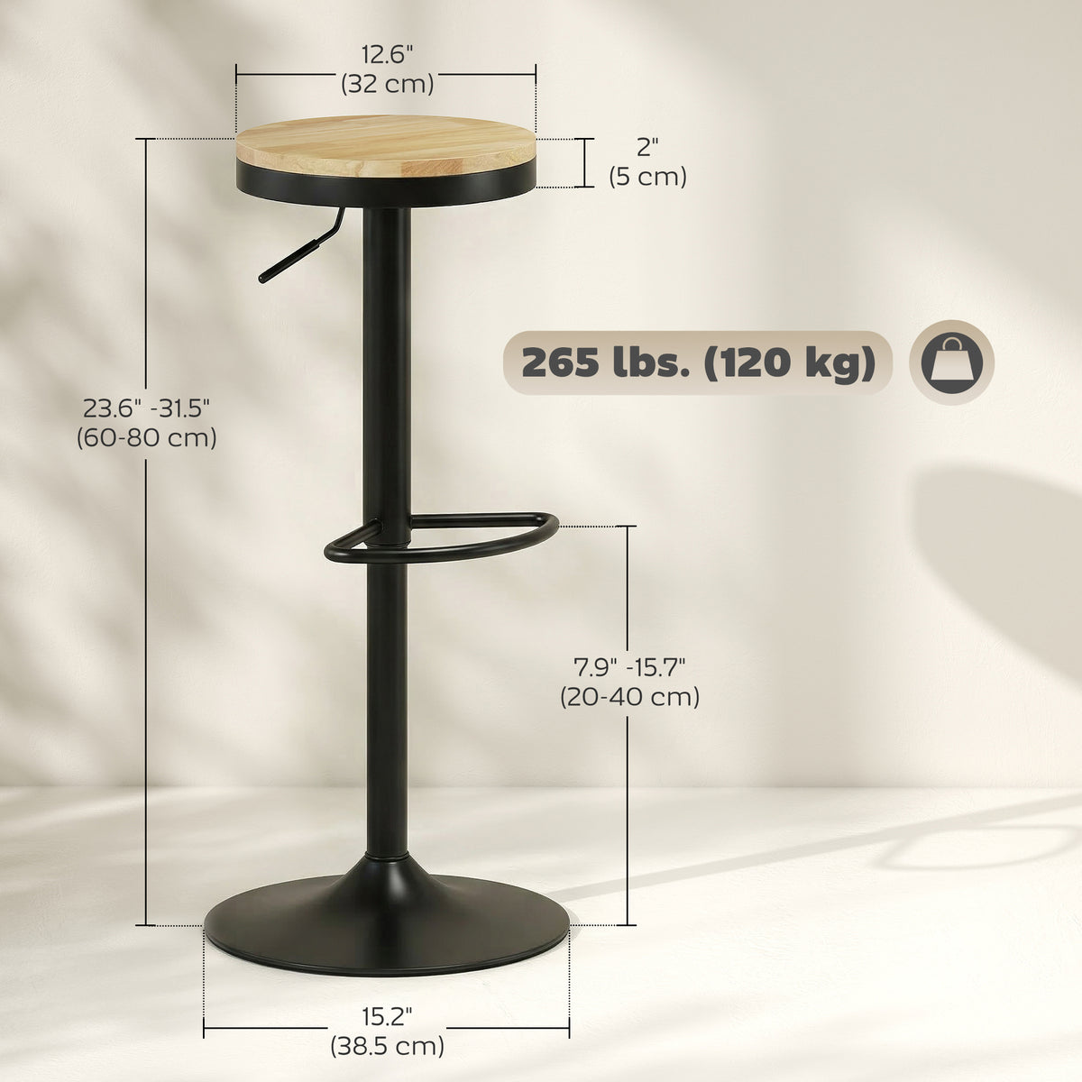 Set of 2 Swivel Bar Stools - Adjustable Wood and Steel-Home Furnishings > Kitchen & Dining Furniture > Bar Stools-DECOROLALA