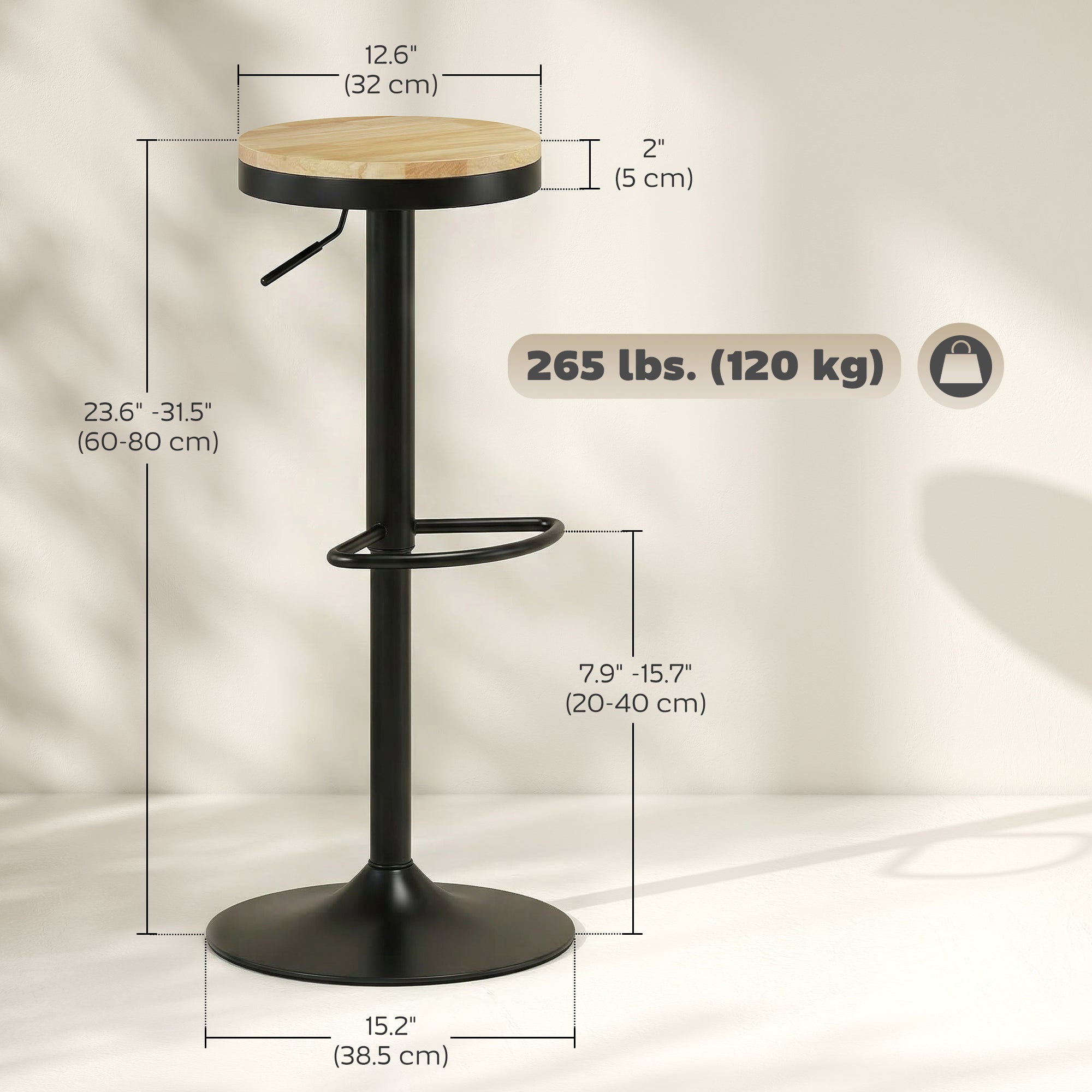 Set of 2 Swivel Bar Stools - Adjustable Wood and Steel-Home Furnishings > Kitchen & Dining Furniture > Bar Stools-DECOROLALA