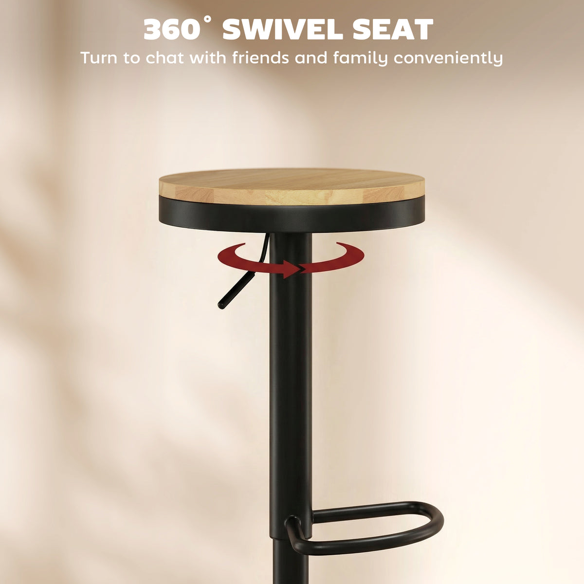 Set of 2 Swivel Bar Stools - Adjustable Wood and Steel-Home Furnishings > Kitchen & Dining Furniture > Bar Stools-DECOROLALA