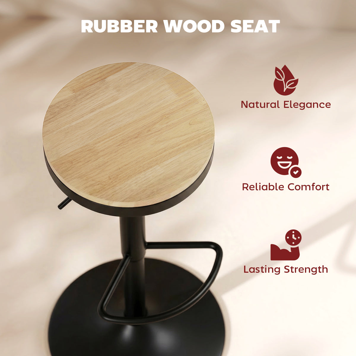 Set of 2 Swivel Bar Stools - Adjustable Wood and Steel-Home Furnishings > Kitchen & Dining Furniture > Bar Stools-DECOROLALA