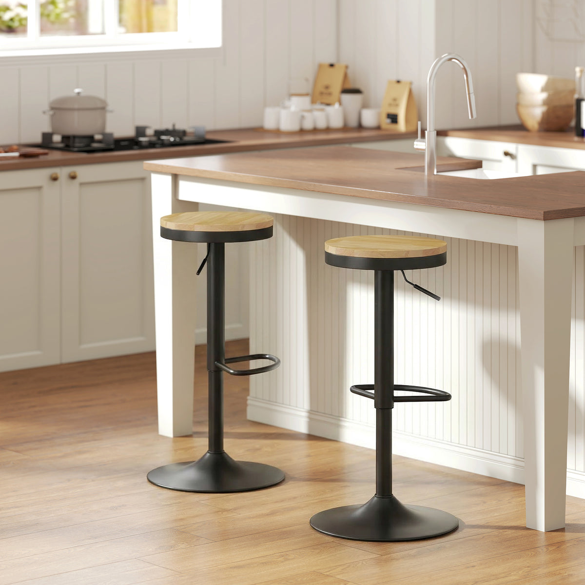 Set of 2 Swivel Bar Stools - Adjustable Wood and Steel-Home Furnishings > Kitchen & Dining Furniture > Bar Stools-DECOROLALA