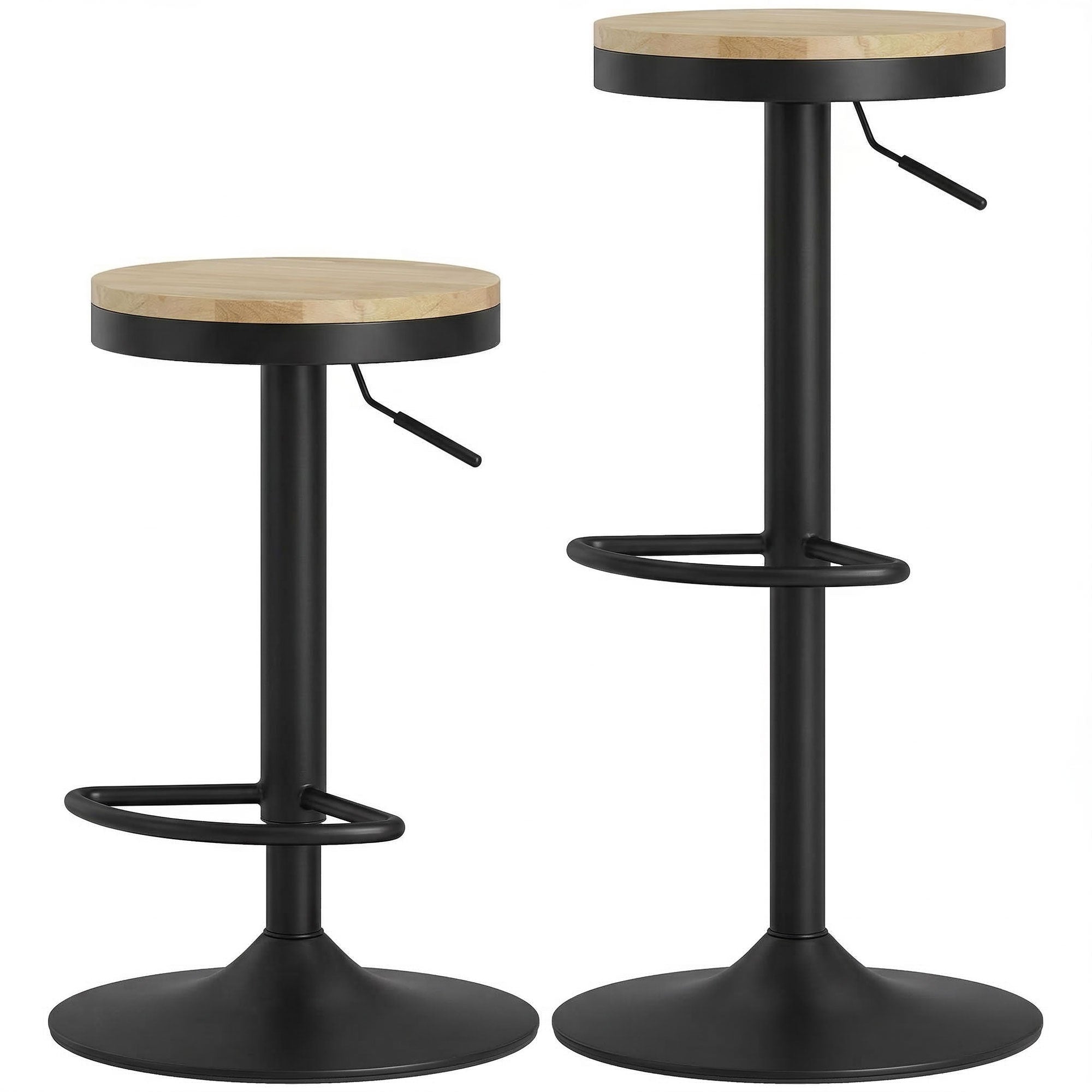 Set of 2 Swivel Bar Stools - Adjustable Wood and Steel-Home Furnishings > Kitchen & Dining Furniture > Bar Stools-DECOROLALA