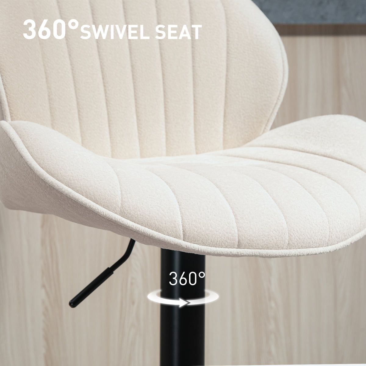 Set of 2 Swivel Bar Stools - Beige Chenille Adjustable Height-Home Furnishings > Kitchen & Dining Furniture > Bar Stools-DECOROLALA