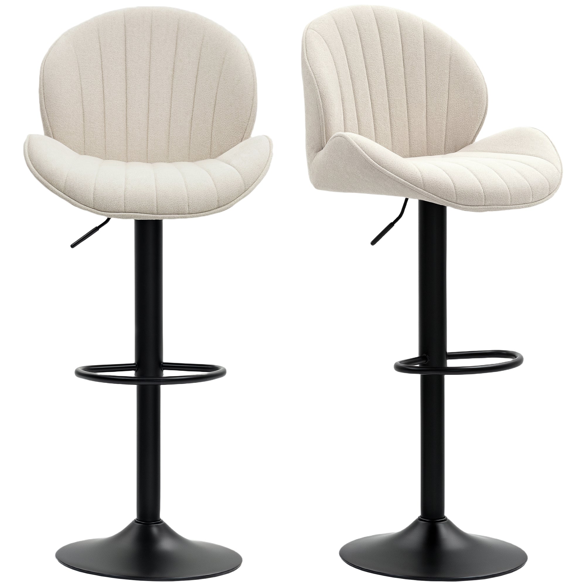 Set of 2 Swivel Bar Stools - Beige Chenille Adjustable Height-Home Furnishings > Kitchen & Dining Furniture > Bar Stools-DECOROLALA