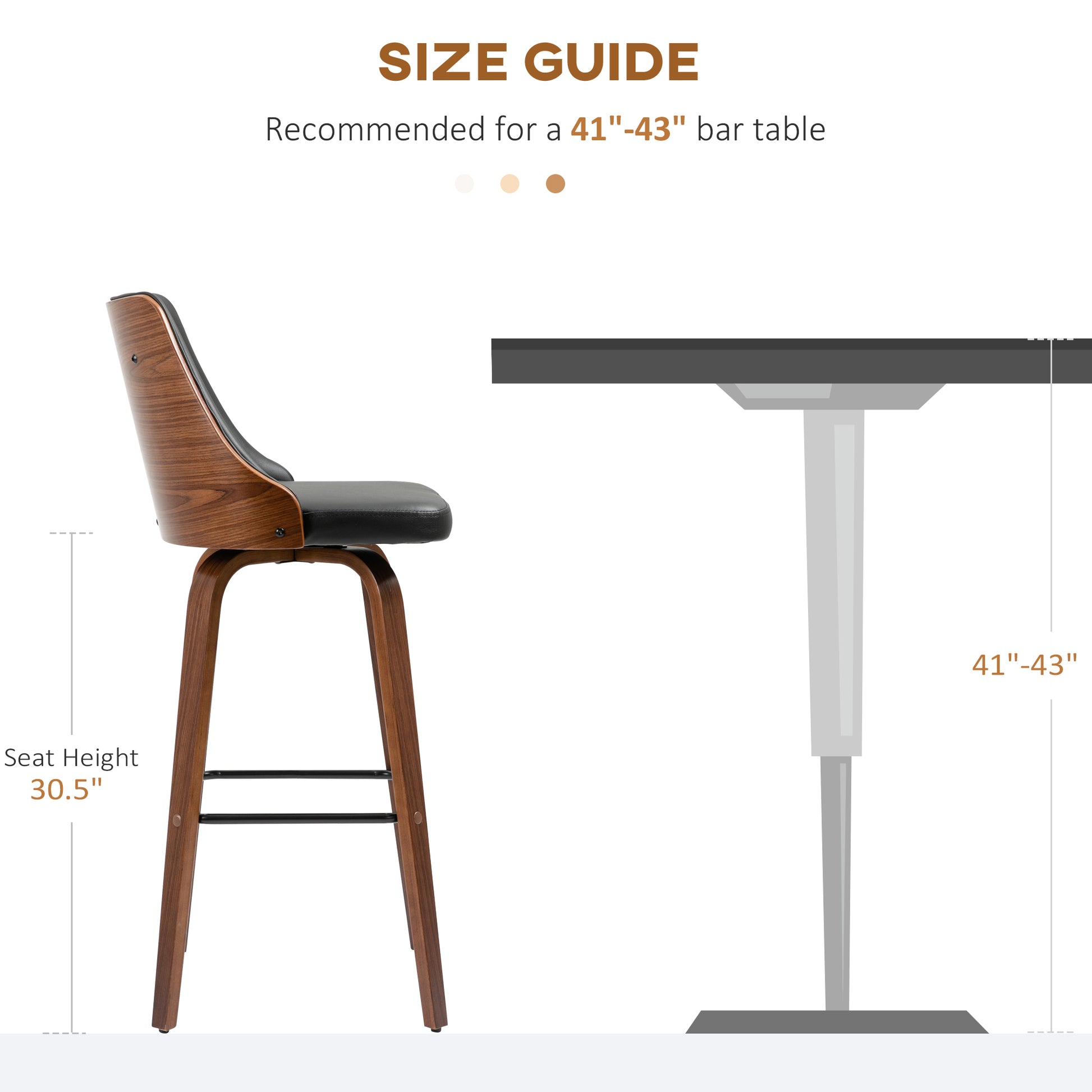 Set of 2 Swivel Bar Stools - Black PU Leather Wood Legs-DECOROLALA