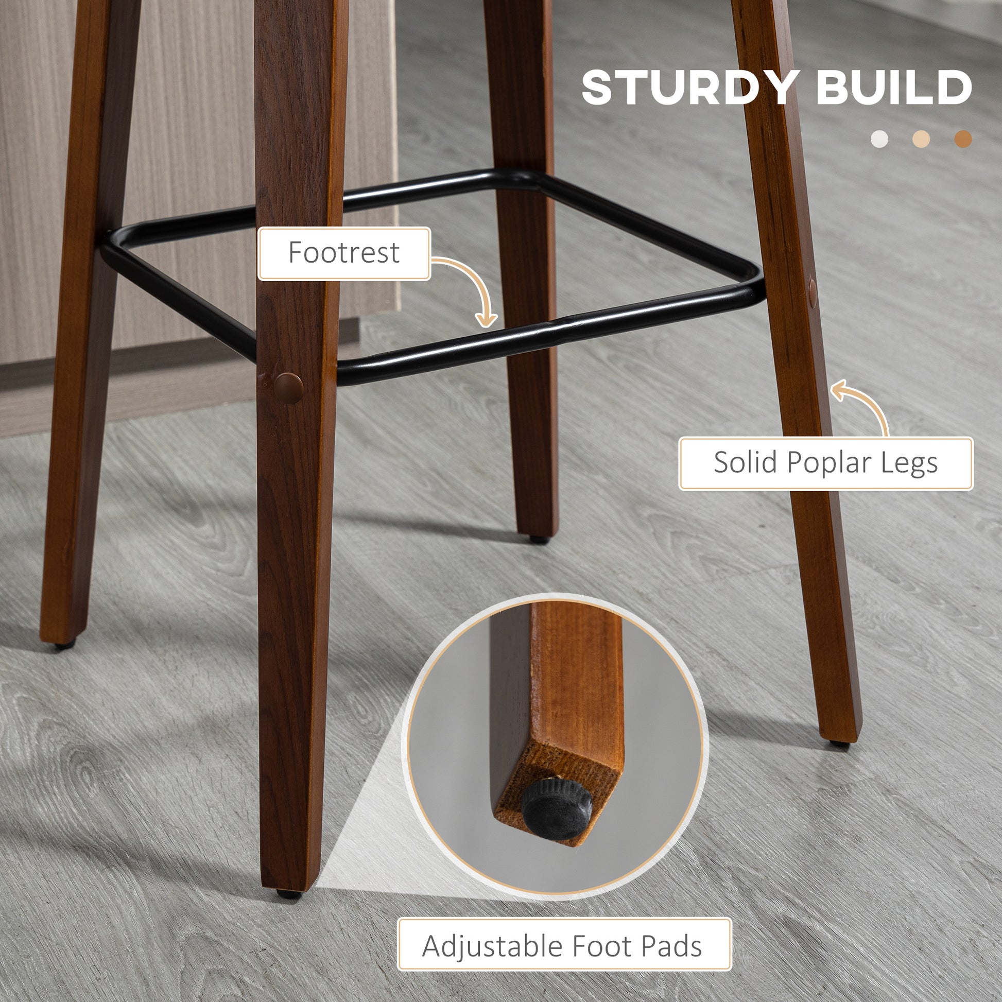 Set of 2 Swivel Bar Stools - Black PU Leather Wood Legs-DECOROLALA