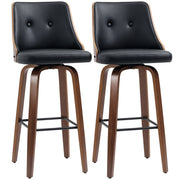 Set of 2 Swivel Bar Stools - Black PU Leather Wood Legs-DECOROLALA