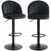 Set of 2 Swivel Bar Stools - Black Velvet Adjustable Height-Home Furnishings > Kitchen & Dining Furniture > Bar Stools-DECOROLALA