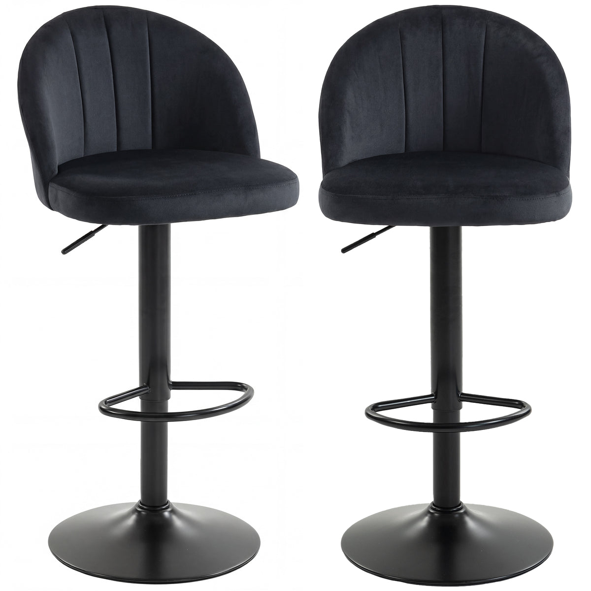 Set of 2 Swivel Bar Stools - Black Velvet Adjustable Height-Home Furnishings > Kitchen & Dining Furniture > Bar Stools-DECOROLALA