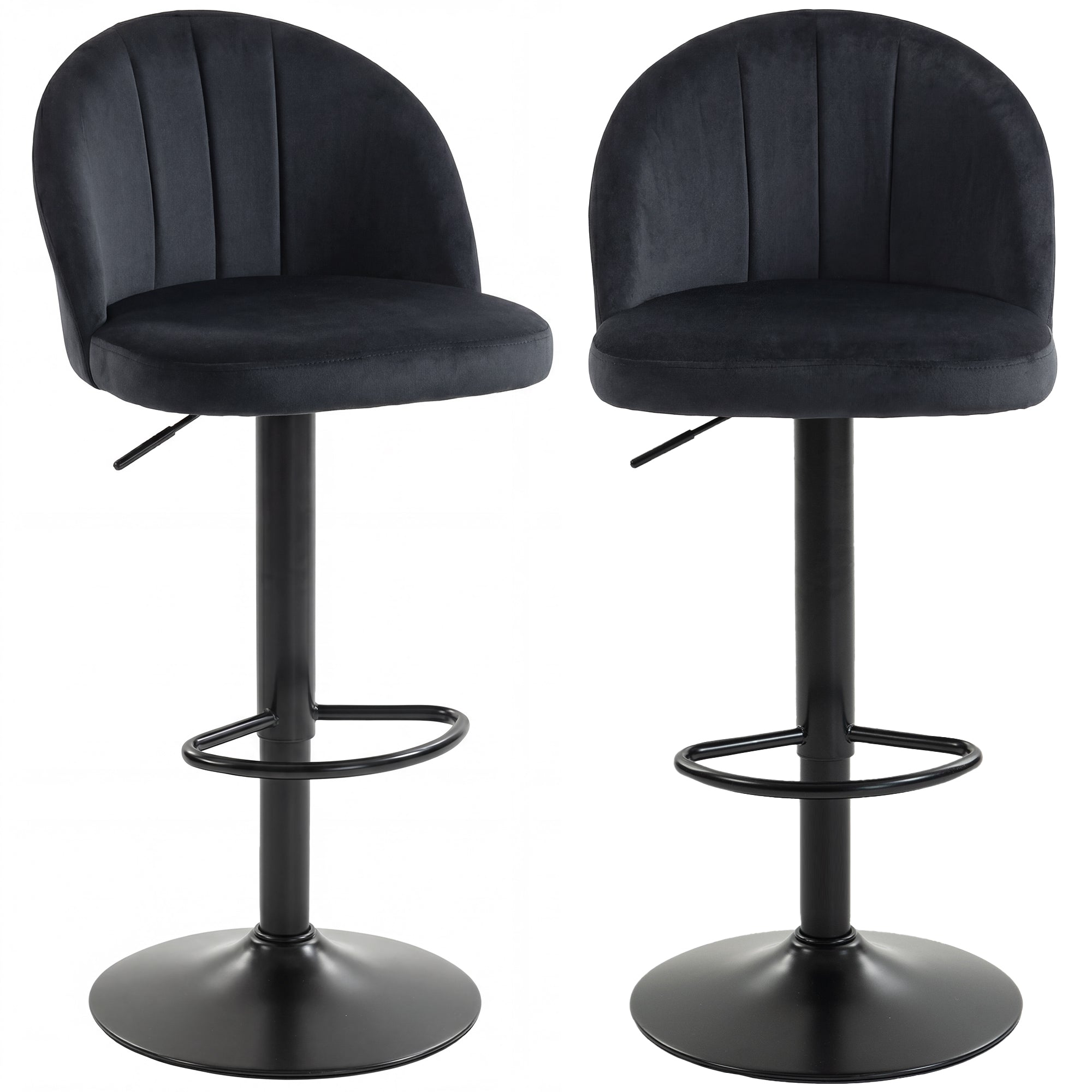 Set of 2 Swivel Bar Stools - Black Velvet Adjustable Height-Home Furnishings > Kitchen & Dining Furniture > Bar Stools-DECOROLALA