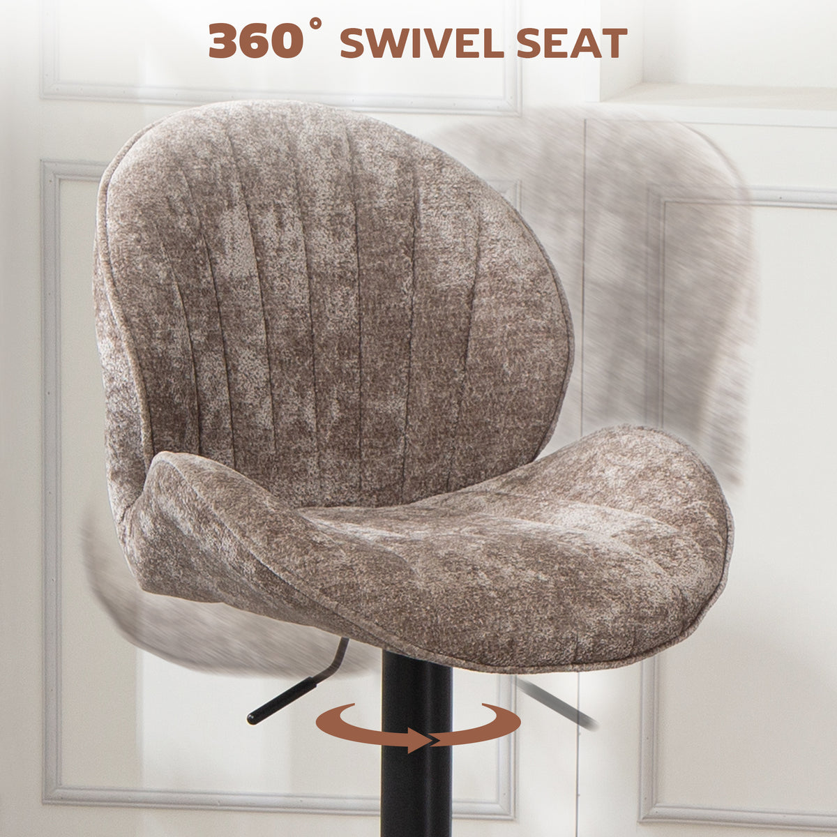 Set of 2 Swivel Bar Stools - Brown Chenille Adjustable Height-Home Furnishings > Kitchen & Dining Furniture > Bar Stools-DECOROLALA