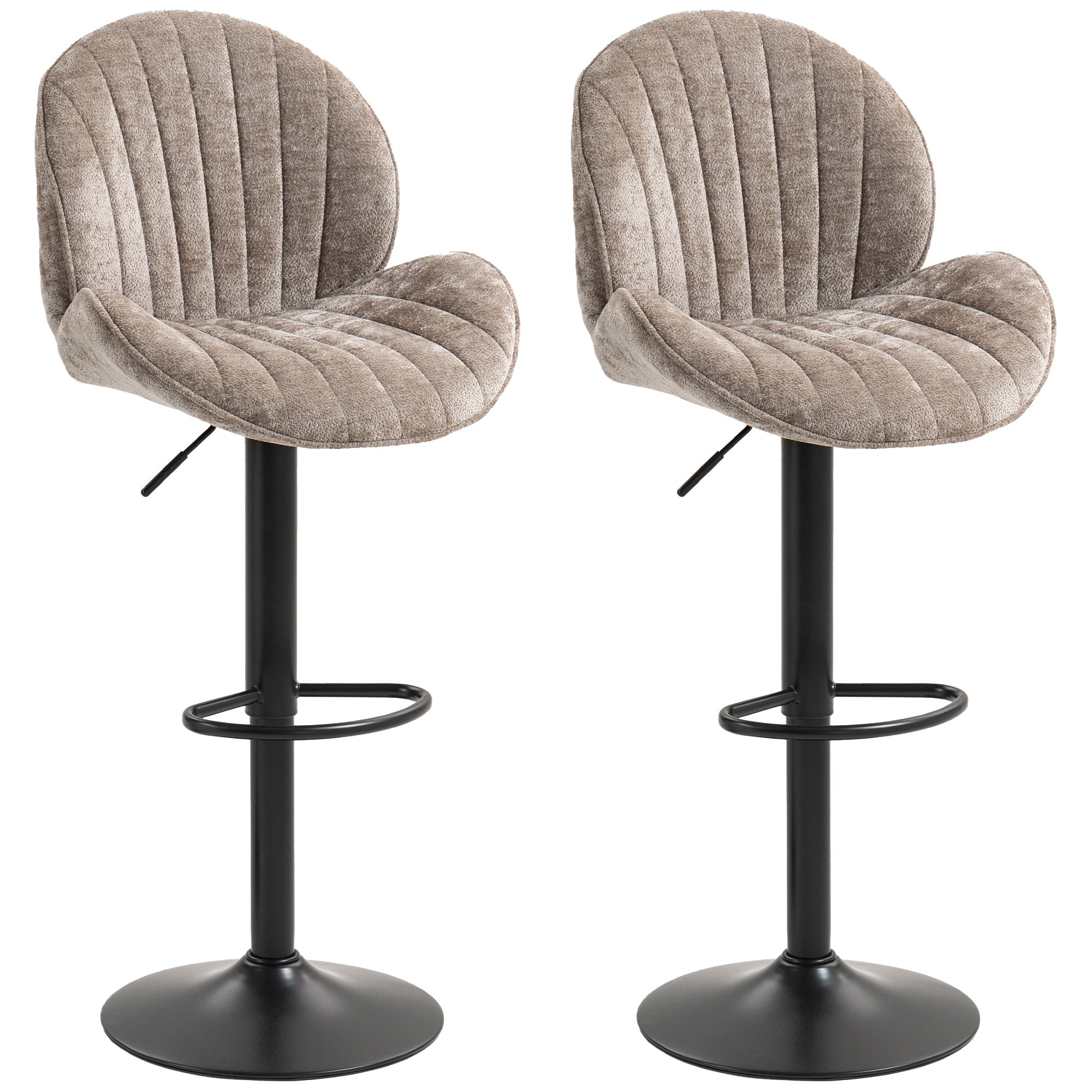 Set of 2 Swivel Bar Stools - Brown Chenille Adjustable Height-Home Furnishings > Kitchen & Dining Furniture > Bar Stools-DECOROLALA