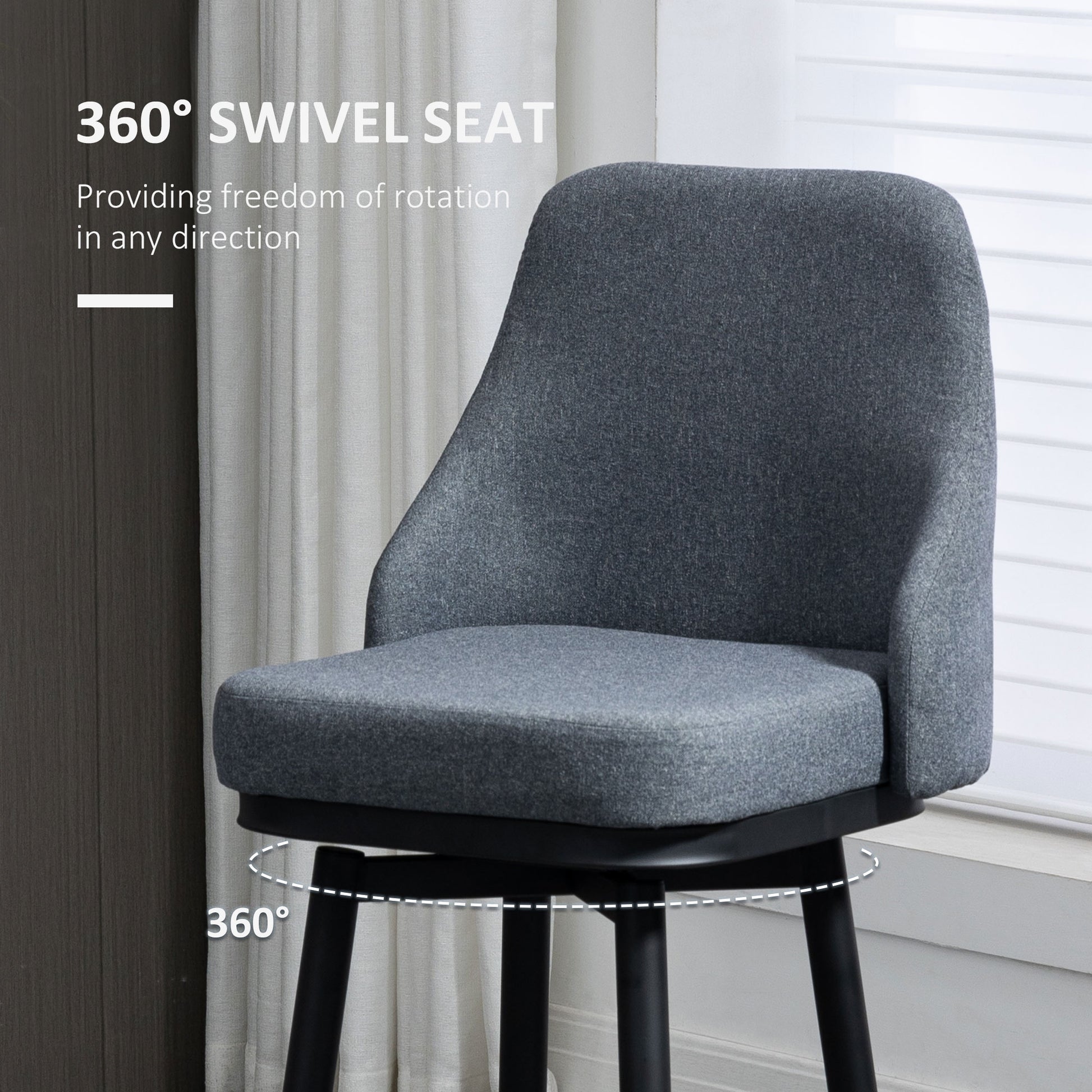 Set of 2 Swivel Bar Stools - Charcoal Grey Linen 29.5"H-DECOROLALA