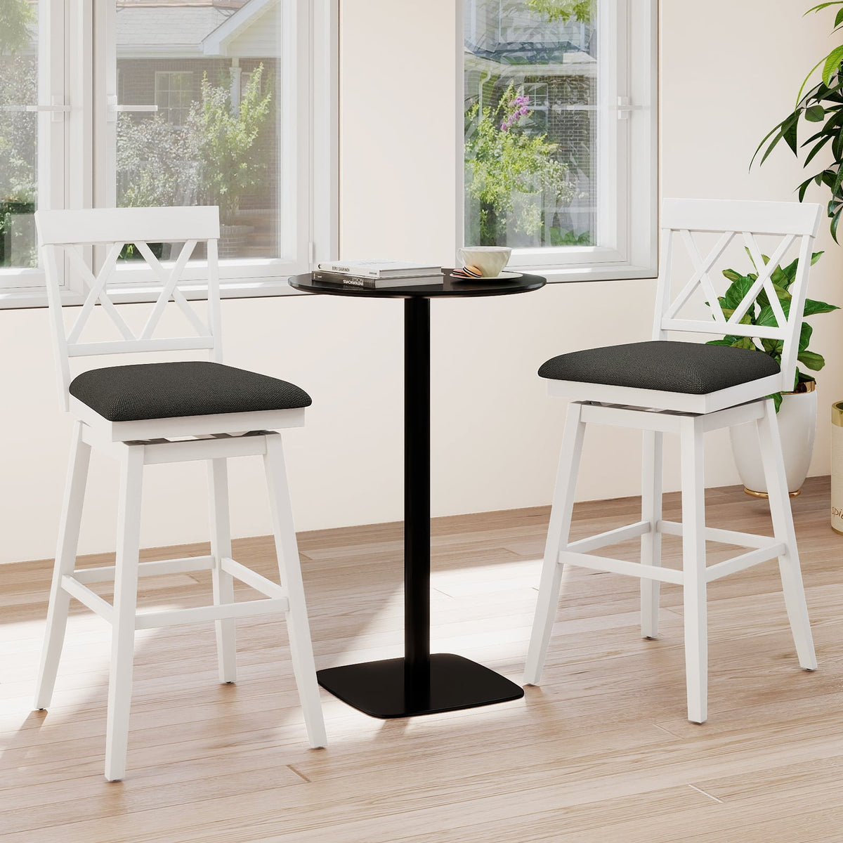Set of 2 Swivel Bar Stools Counter Height Barstools with Backrest Upholstered Seat Cushion-29 Inches-Bar Stools-DECOROLALA