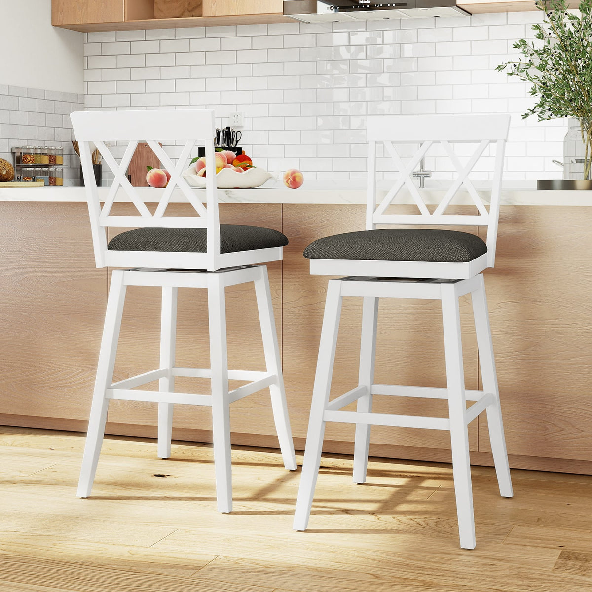 Set of 2 Swivel Bar Stools Counter Height Barstools with Backrest Upholstered Seat Cushion-29 Inches-Bar Stools-DECOROLALA