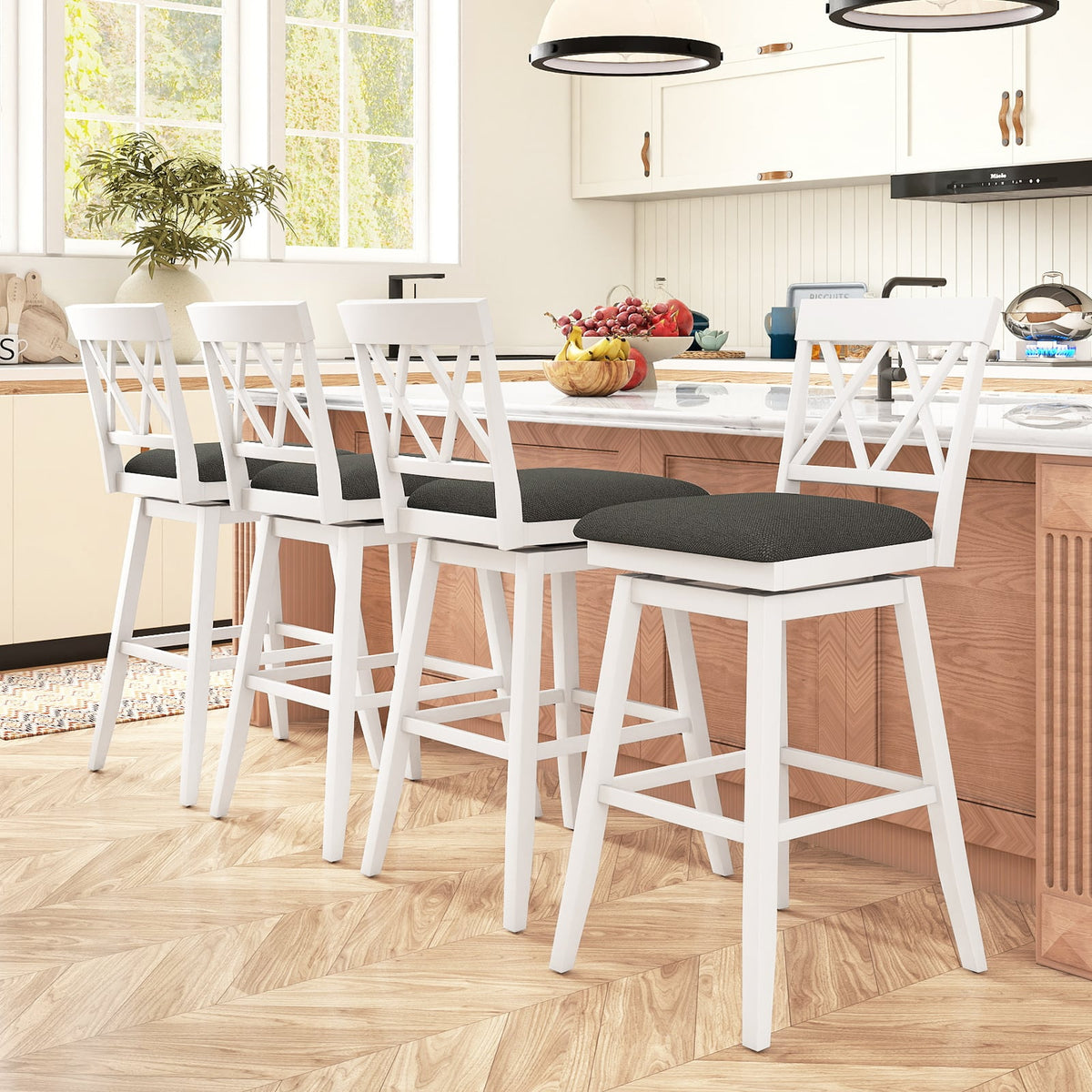 Set of 2 Swivel Bar Stools Counter Height Barstools with Backrest Upholstered Seat Cushion-29 Inches-Bar Stools-DECOROLALA