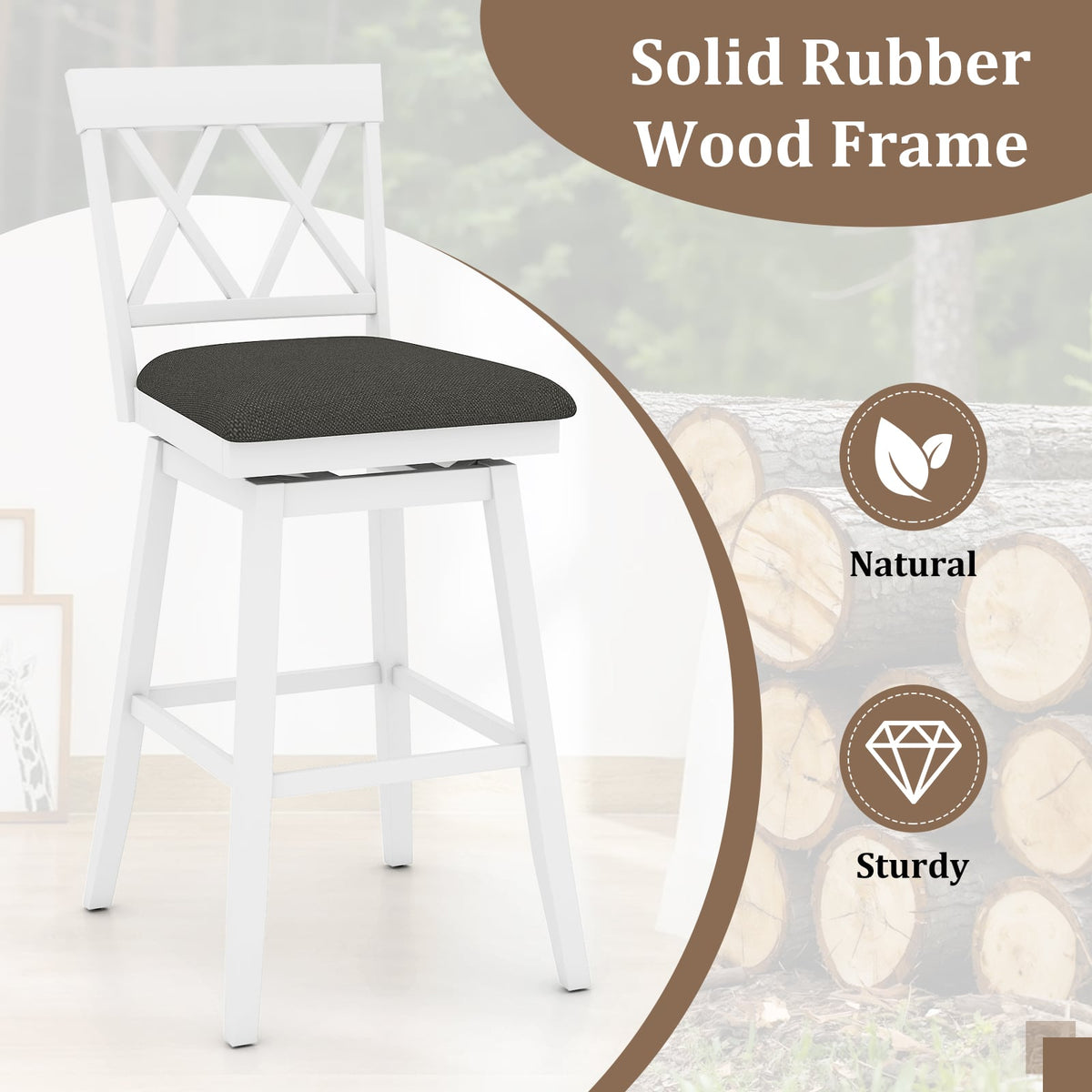 Set of 2 Swivel Bar Stools Counter Height Barstools with Backrest Upholstered Seat Cushion-29 Inches-Bar Stools-DECOROLALA