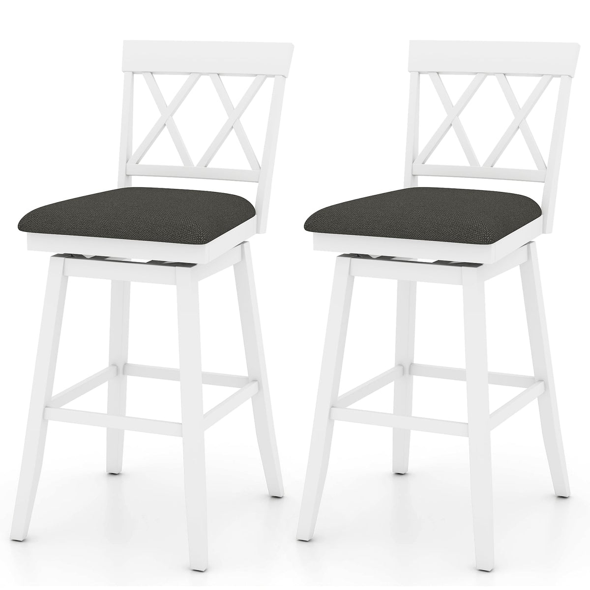 Set of 2 Swivel Bar Stools Counter Height Barstools with Backrest Upholstered Seat Cushion-29 Inches-Bar Stools-DECOROLALA