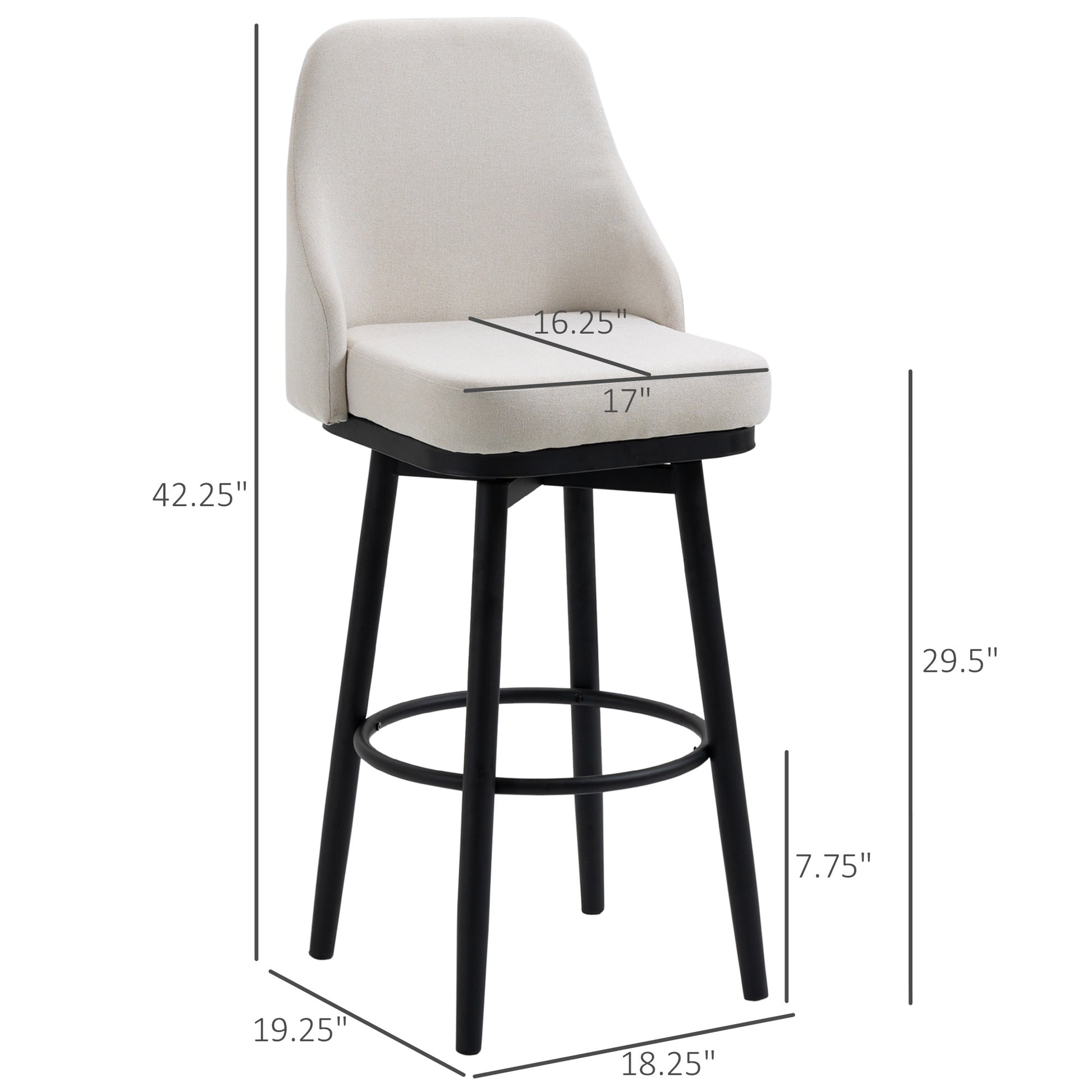 Set of 2 Swivel Bar Stools - Cream White Linen 29.5"H-DECOROLALA