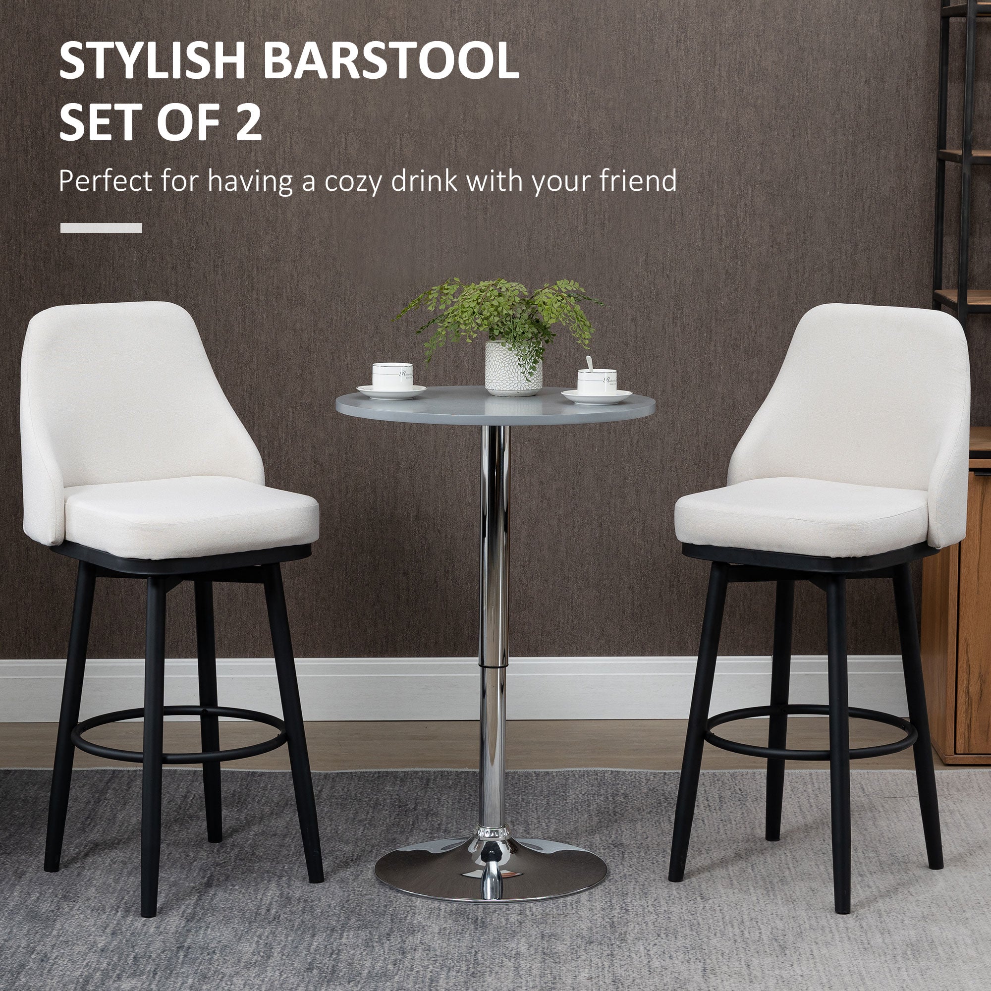 Set of 2 Swivel Bar Stools - Cream White Linen 29.5"H-DECOROLALA