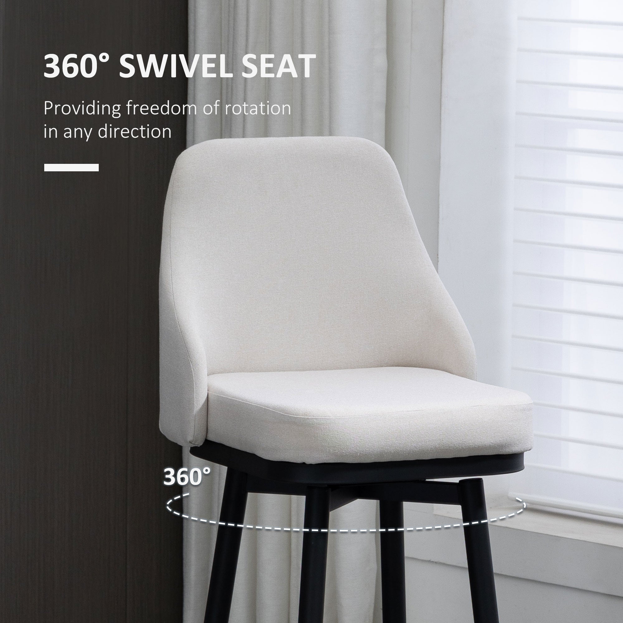 Set of 2 Swivel Bar Stools - Cream White Linen 29.5"H-DECOROLALA