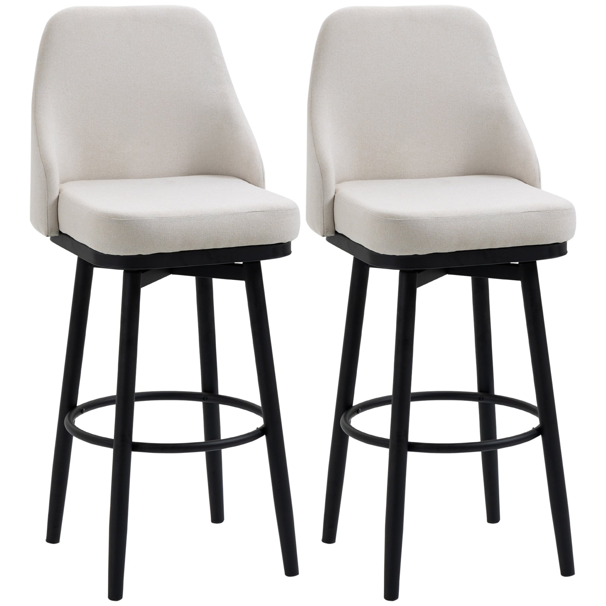 Set of 2 Swivel Bar Stools - Cream White Linen 29.5"H-DECOROLALA