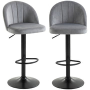 Set of 2 Swivel Bar Stools - Grey Velvet Adjustable Height-Home Furnishings > Kitchen & Dining Furniture > Bar Stools-DECOROLALA