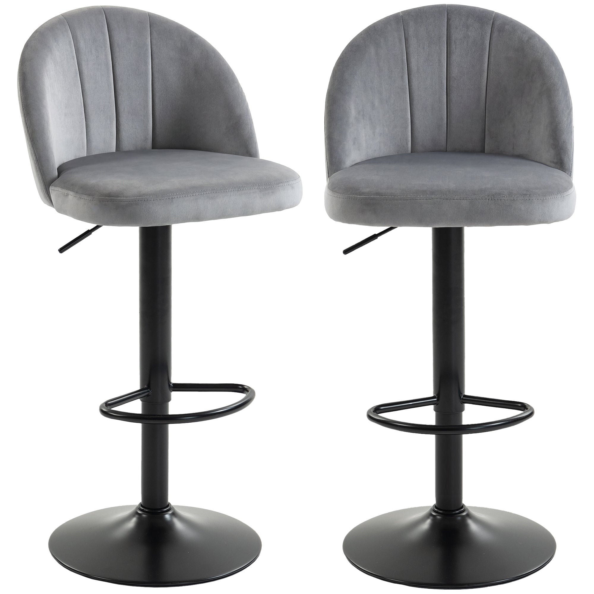 Set of 2 Swivel Bar Stools - Grey Velvet Adjustable Height-Home Furnishings > Kitchen & Dining Furniture > Bar Stools-DECOROLALA
