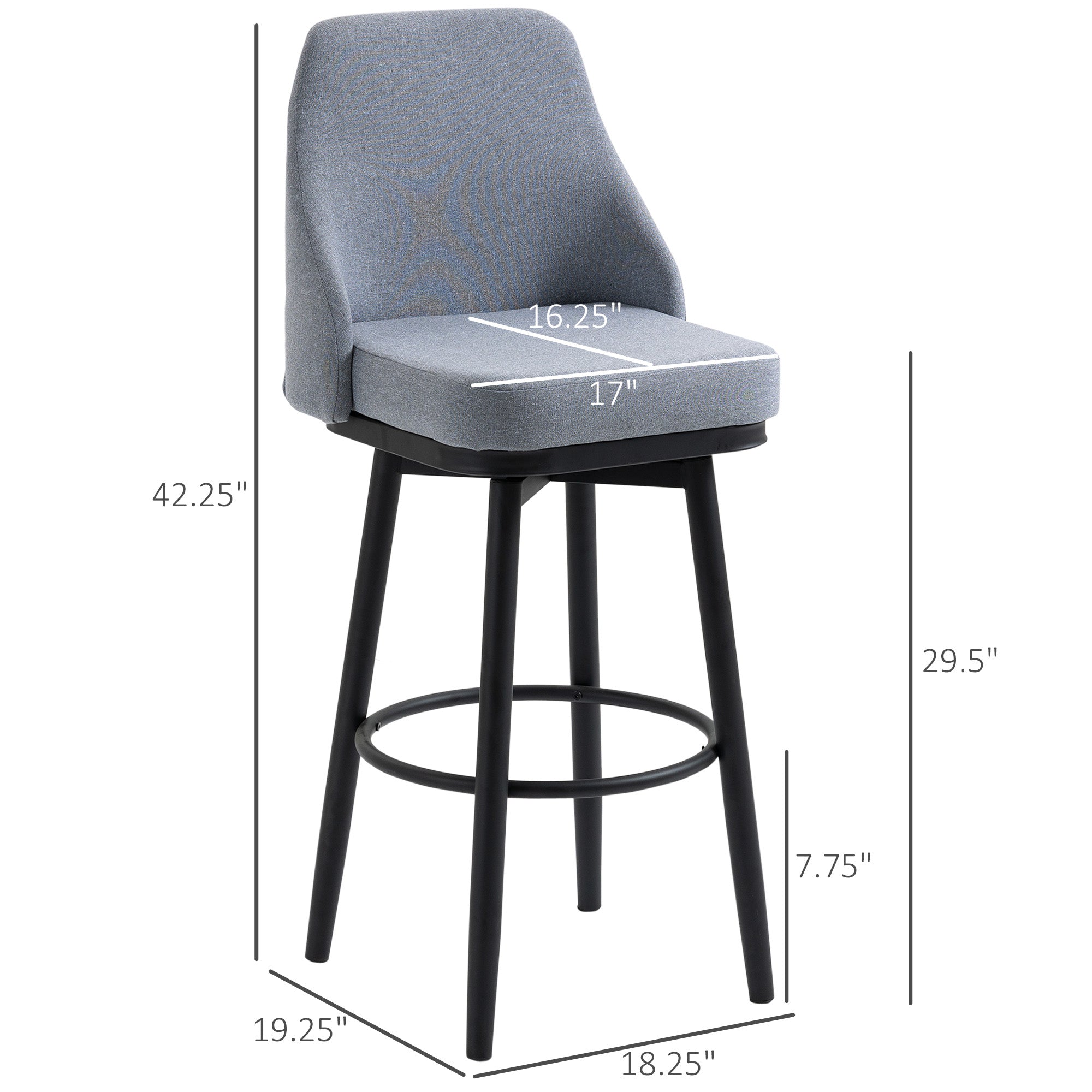 Set of 2 Swivel Bar Stools - Light Grey Linen 42"H-DECOROLALA