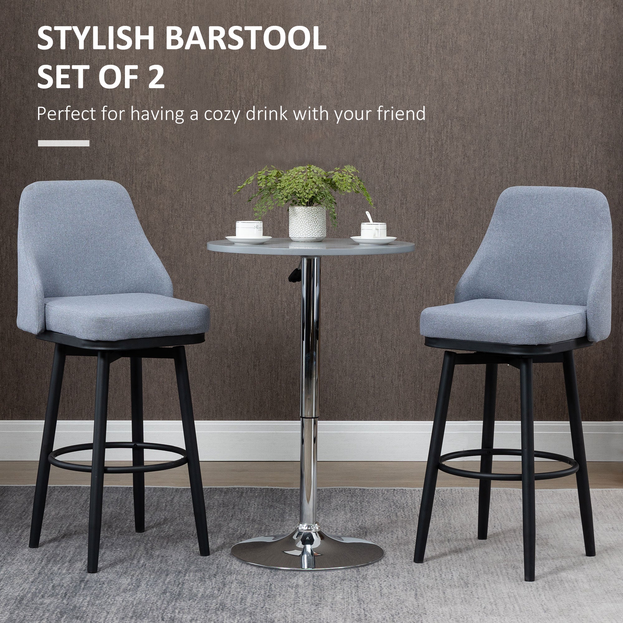 Set of 2 Swivel Bar Stools - Light Grey Linen 42"H-DECOROLALA