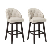Set of 2 Swivel Bar Stools Tufted Bar Height Pub Chairs with Rubber Wood Legs-Beige-Bar Stools-DECOROLALA