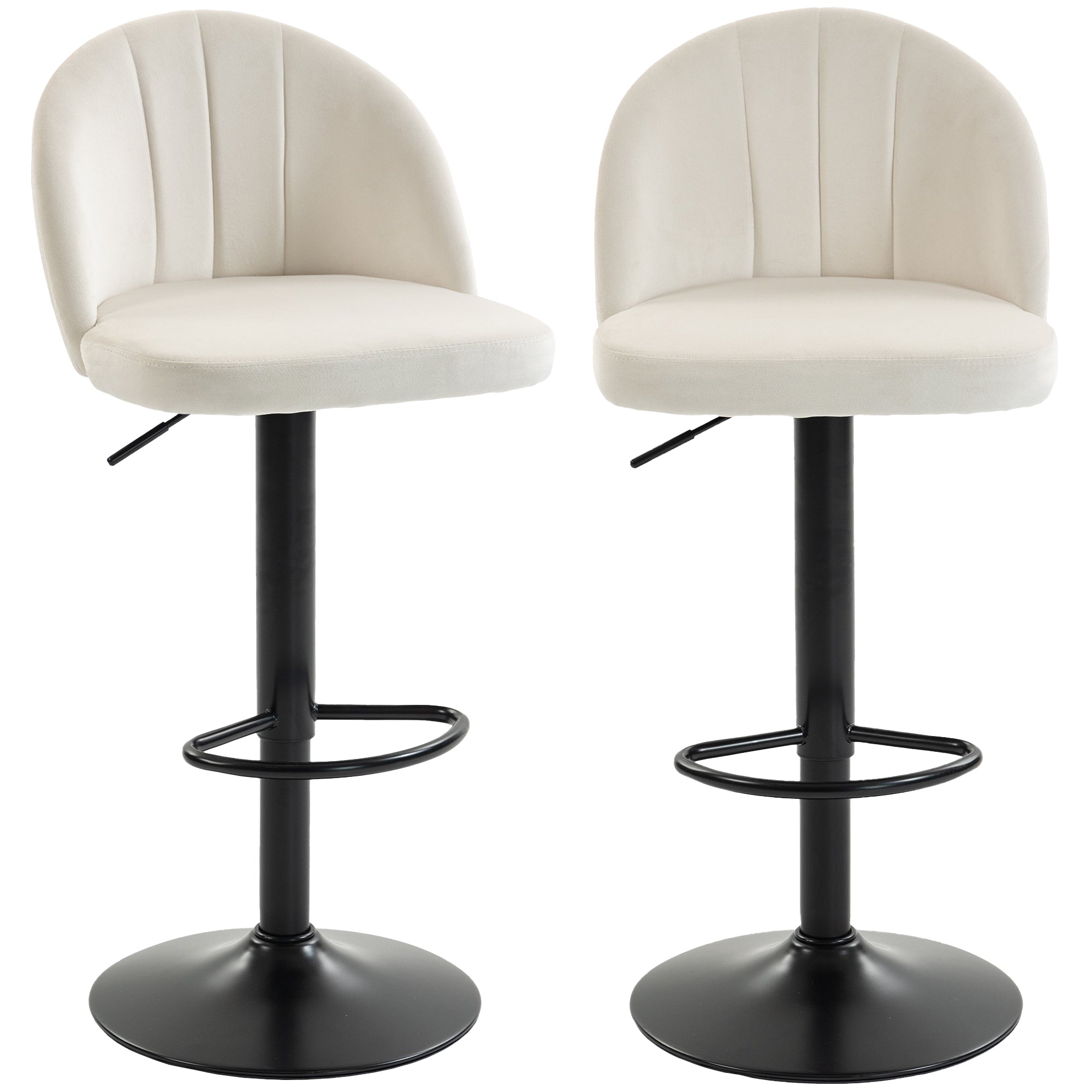 Set of 2 Swivel Bar Stools - Velvet Cream White Adjustable-Home Furnishings > Kitchen & Dining Furniture > Bar Stools-DECOROLALA