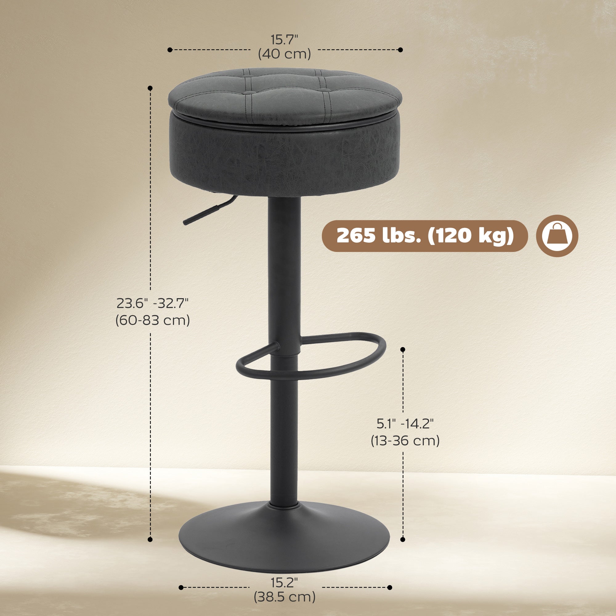 Set of 2 Swivel Bar Stools with Storage - Black PU Leather-Home Furnishings > Kitchen & Dining Furniture > Bar Stools-DECOROLALA
