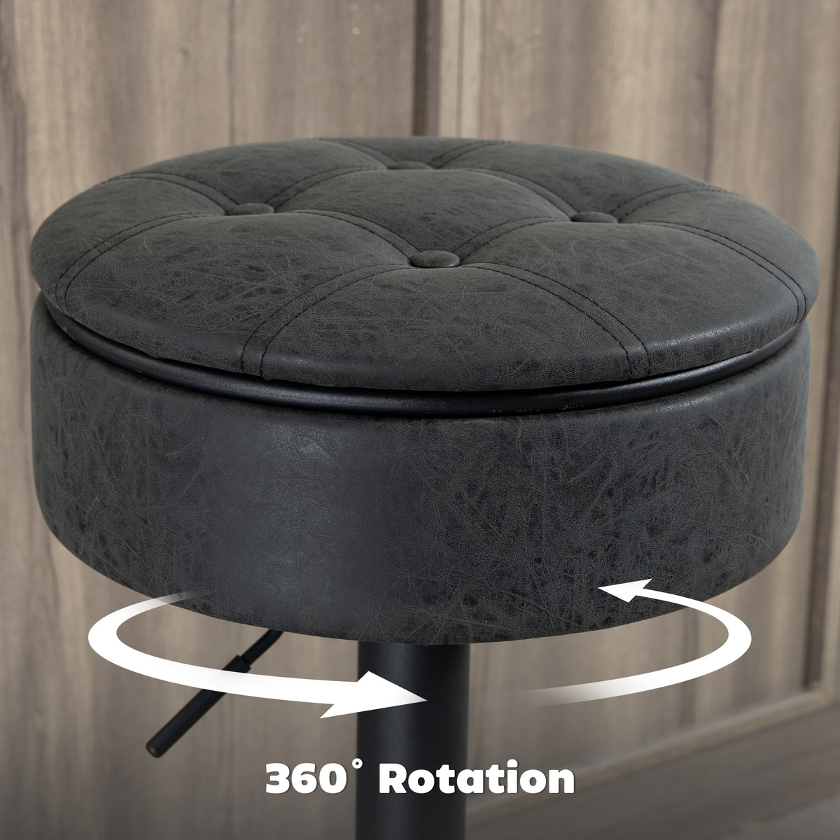 Set of 2 Swivel Bar Stools with Storage - Black PU Leather-Home Furnishings > Kitchen & Dining Furniture > Bar Stools-DECOROLALA
