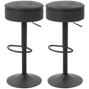 Set of 2 Swivel Bar Stools with Storage - Black PU Leather-Home Furnishings > Kitchen & Dining Furniture > Bar Stools-DECOROLALA
