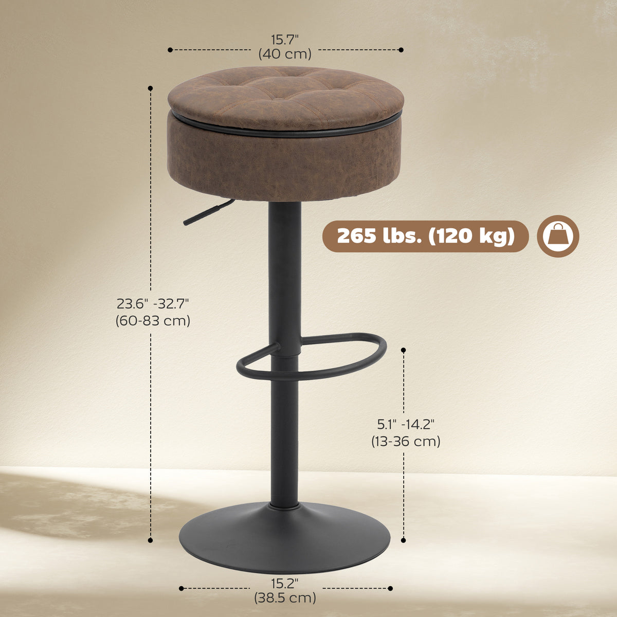Set of 2 Swivel Bar Stools with Storage - Brown PU Leather-Home Furnishings > Kitchen & Dining Furniture > Bar Stools-DECOROLALA