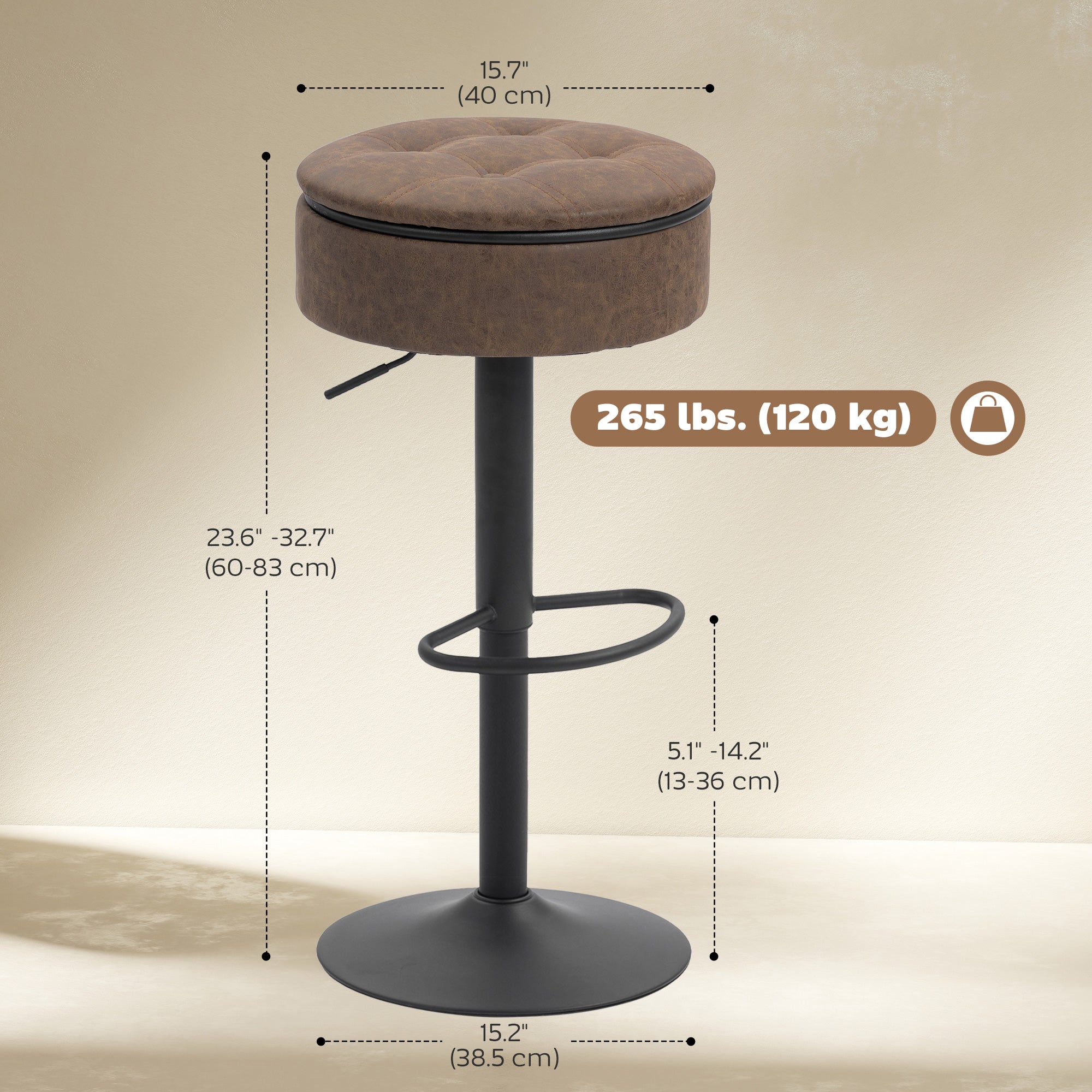 Set of 2 Swivel Bar Stools with Storage - Brown PU Leather-Home Furnishings > Kitchen & Dining Furniture > Bar Stools-DECOROLALA