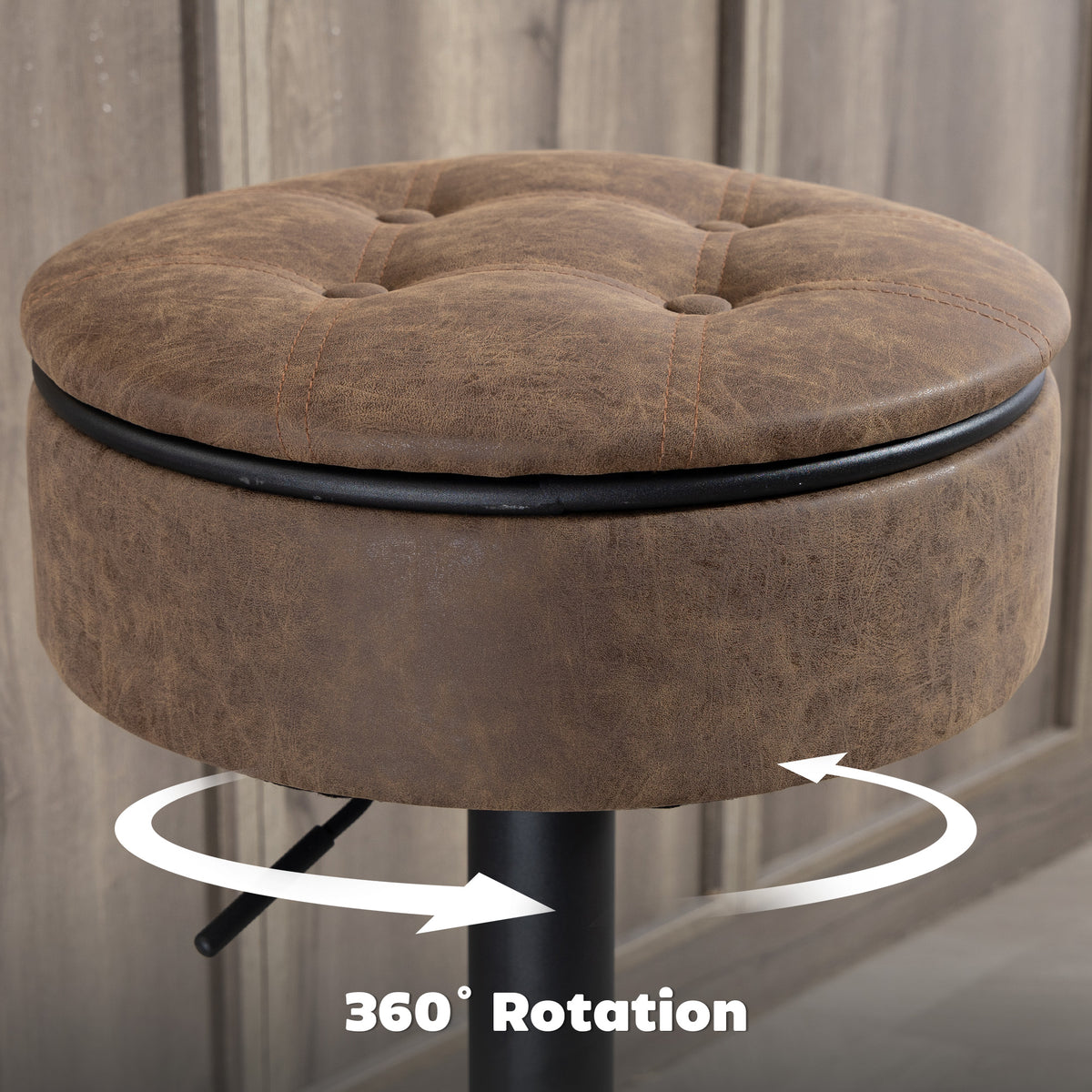Set of 2 Swivel Bar Stools with Storage - Brown PU Leather-Home Furnishings > Kitchen & Dining Furniture > Bar Stools-DECOROLALA