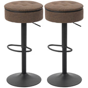 Set of 2 Swivel Bar Stools with Storage - Brown PU Leather-Home Furnishings > Kitchen & Dining Furniture > Bar Stools-DECOROLALA