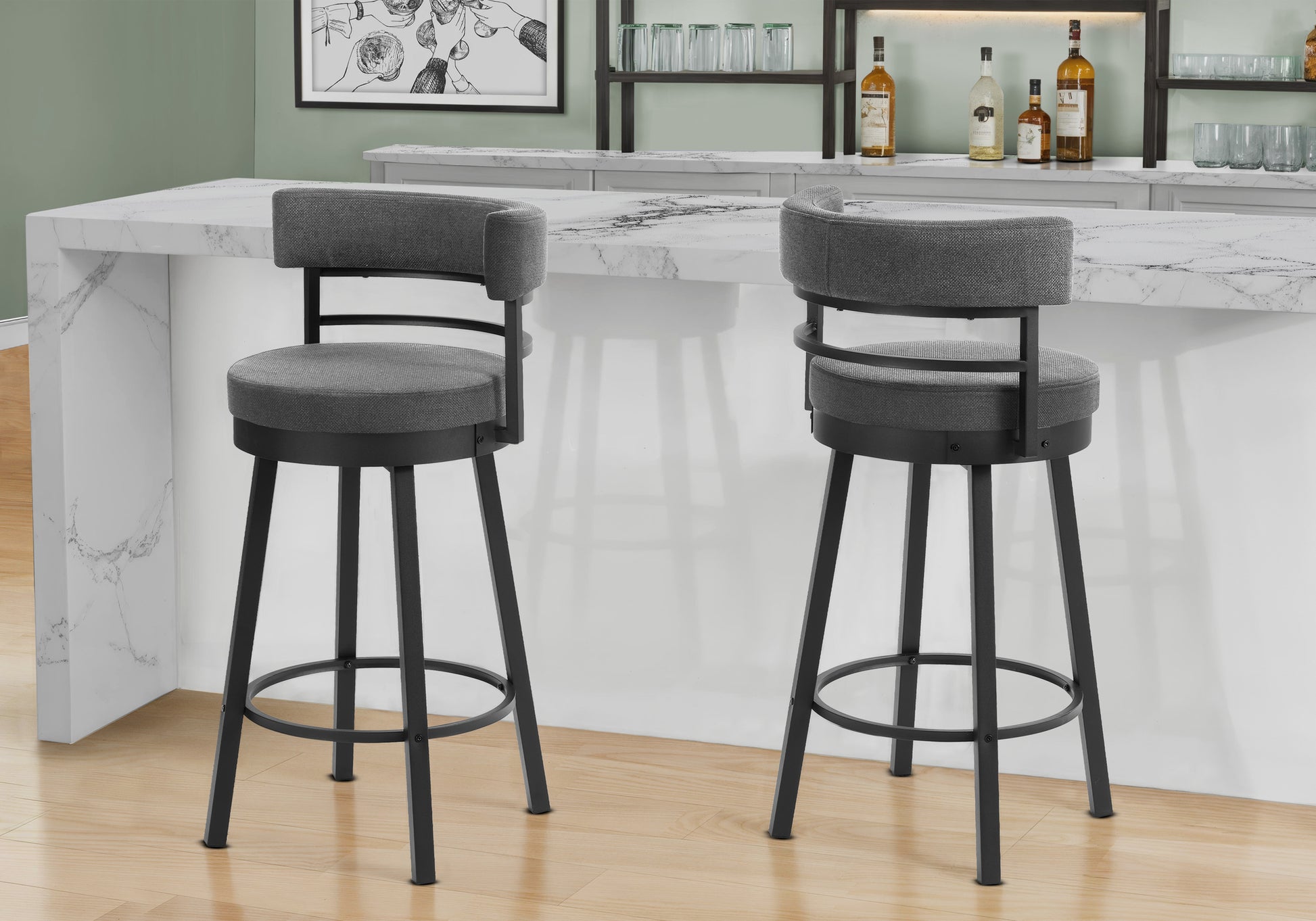 Set of 2 Swivel Barstools - 39" Fabric & Metal Modern Design-Bar Stool-DECOROLALA