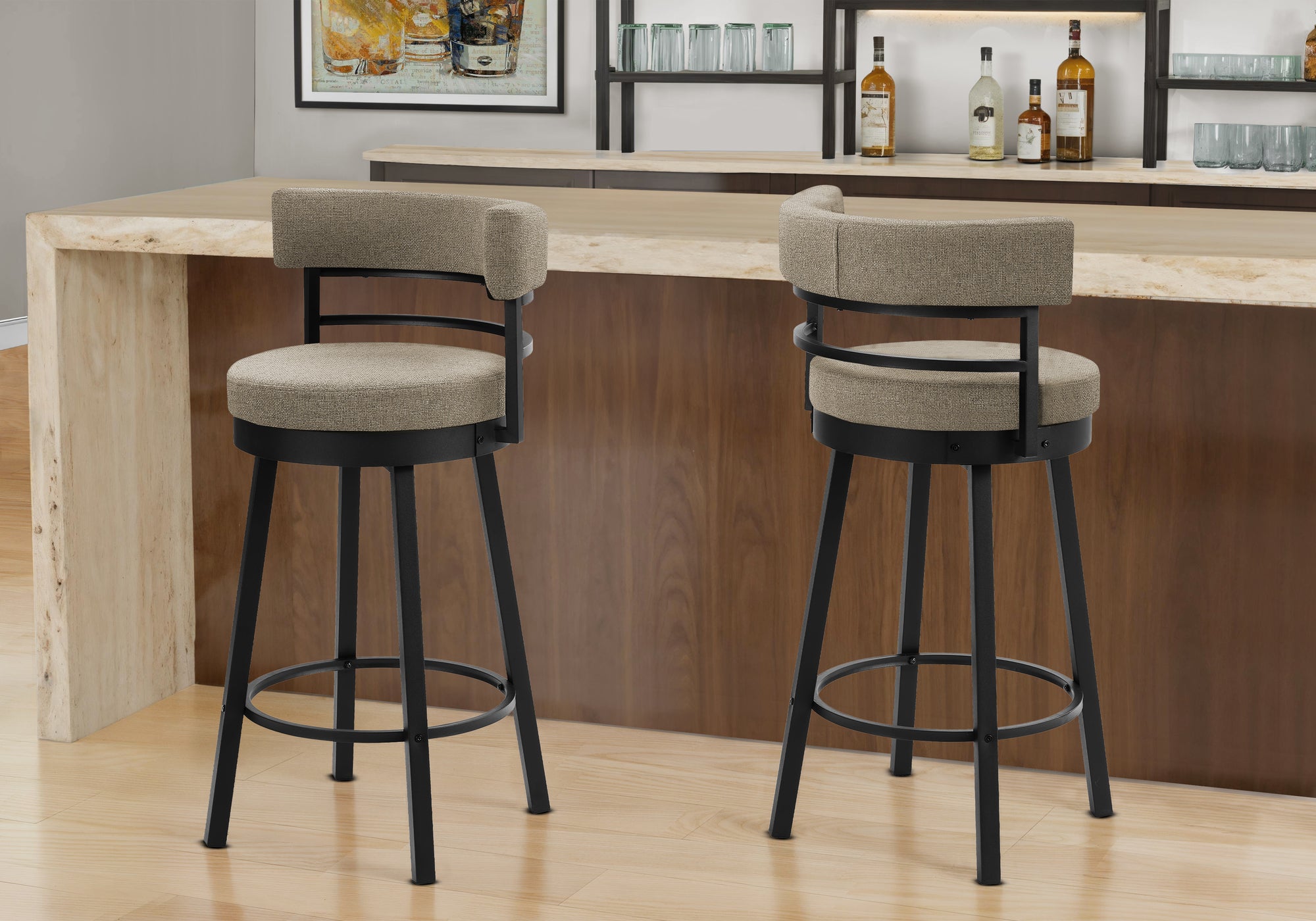 Set of 2 Swivel Barstools - 39" Fabric & Metal Modern Design-Bar Stool-DECOROLALA