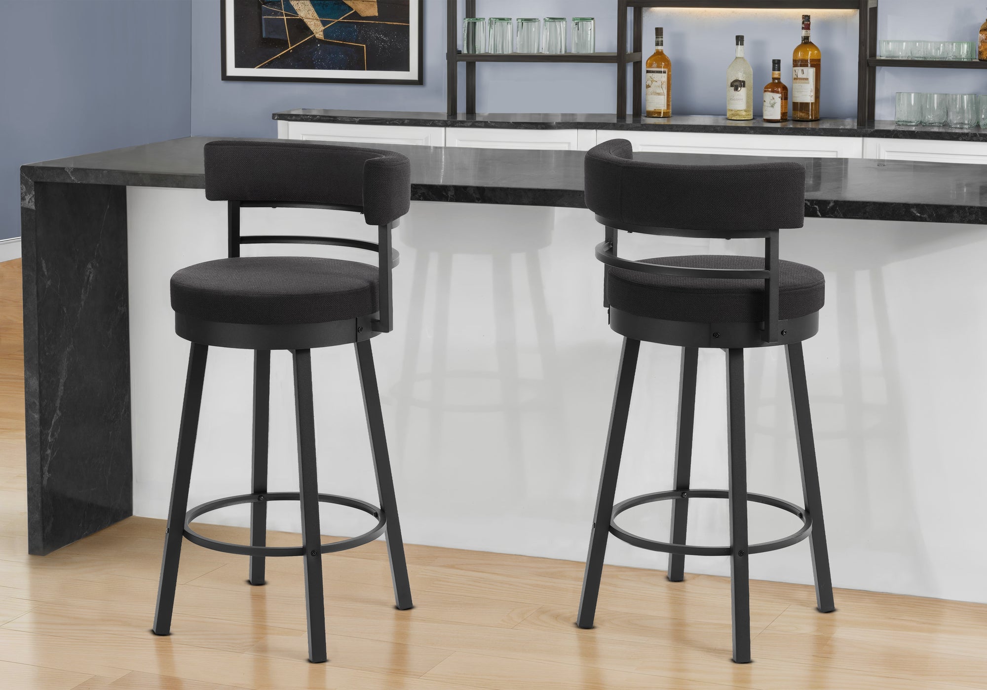 Set of 2 Swivel Barstools - 39" Fabric & Metal Modern Design-Bar Stool-DECOROLALA